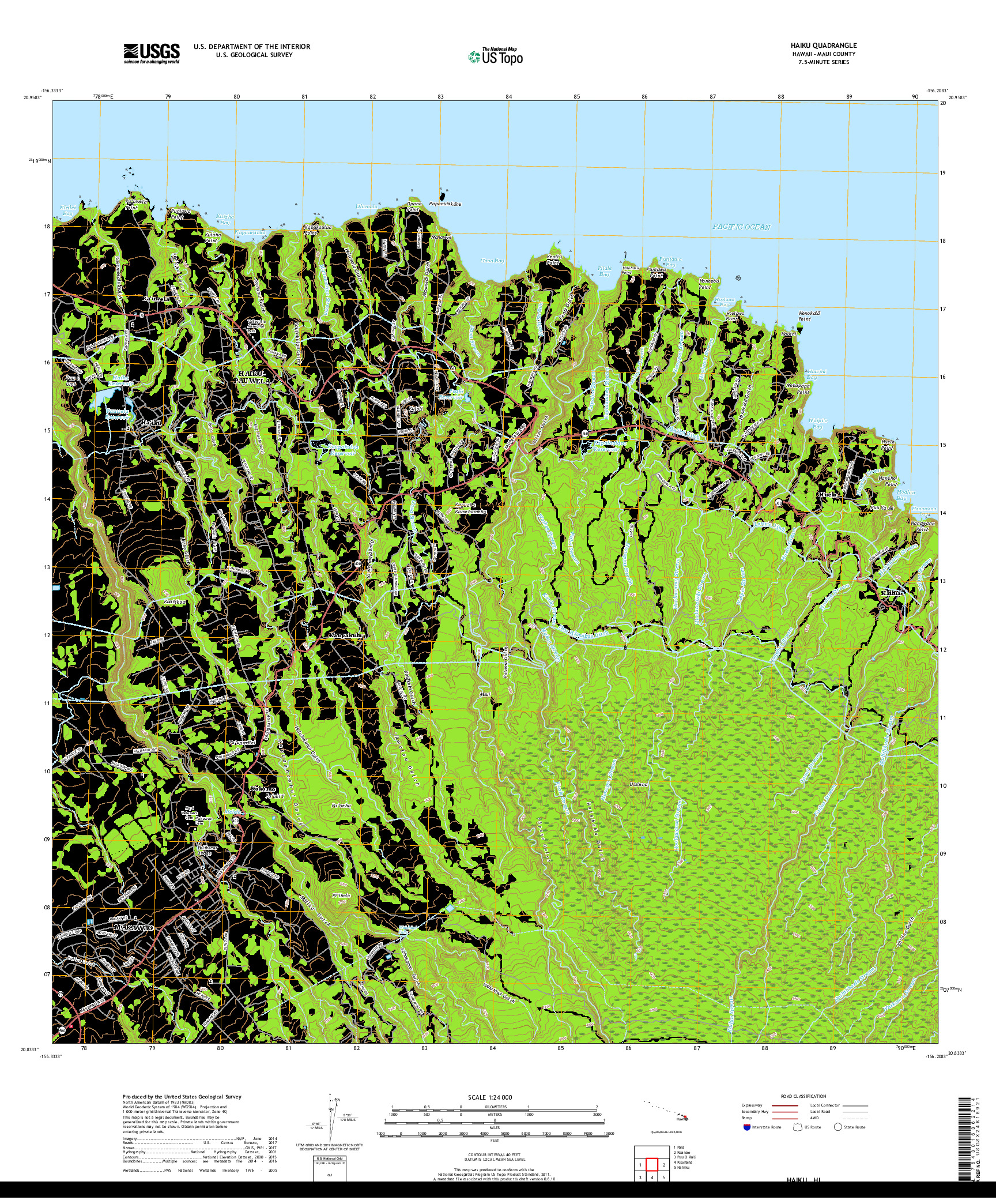 USGS US TOPO 7.5-MINUTE MAP FOR HAIKU, HI 2017