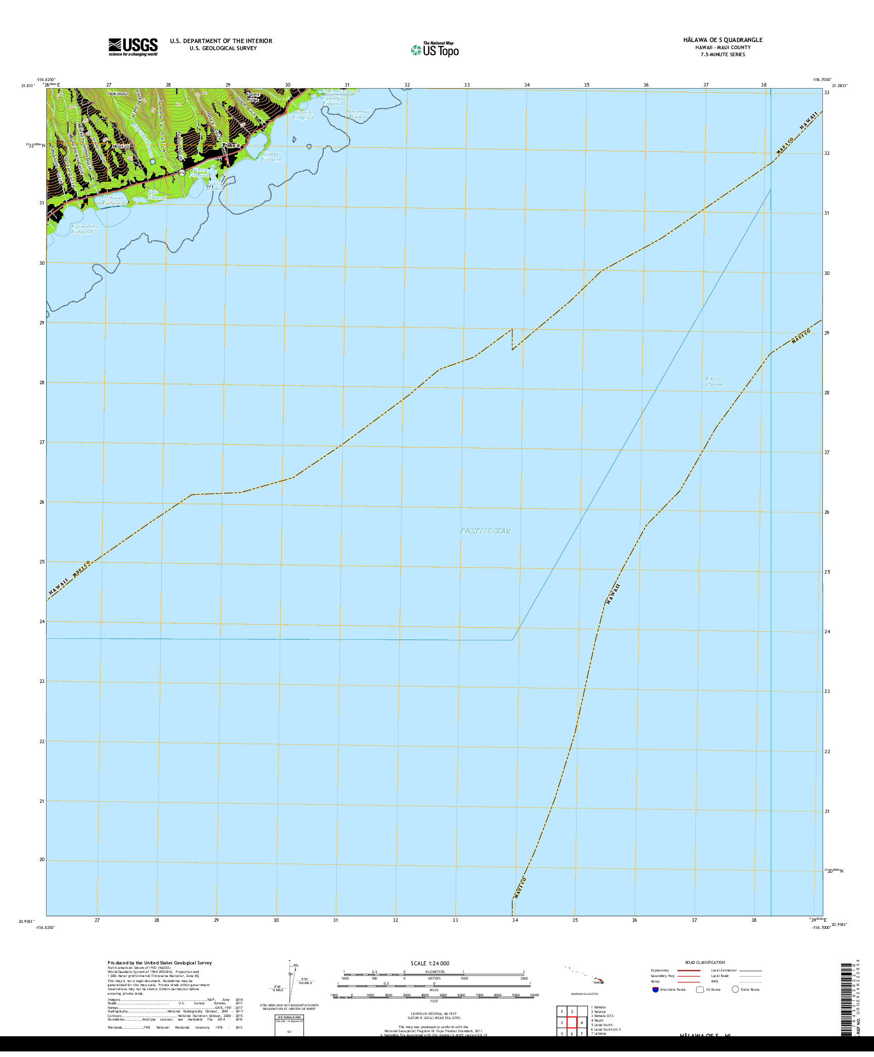 USGS US TOPO 7.5-MINUTE MAP FOR HALAWA OE S, HI 2017