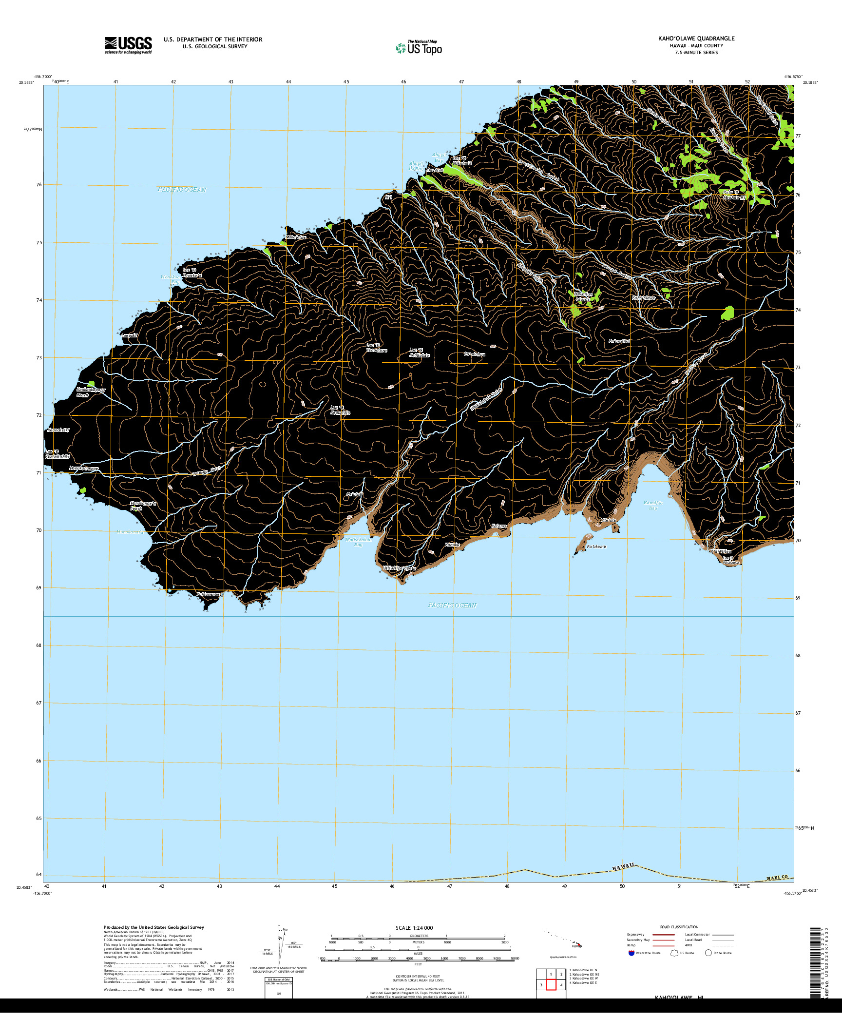 USGS US TOPO 7.5-MINUTE MAP FOR KAHOOLAWE, HI 2017
