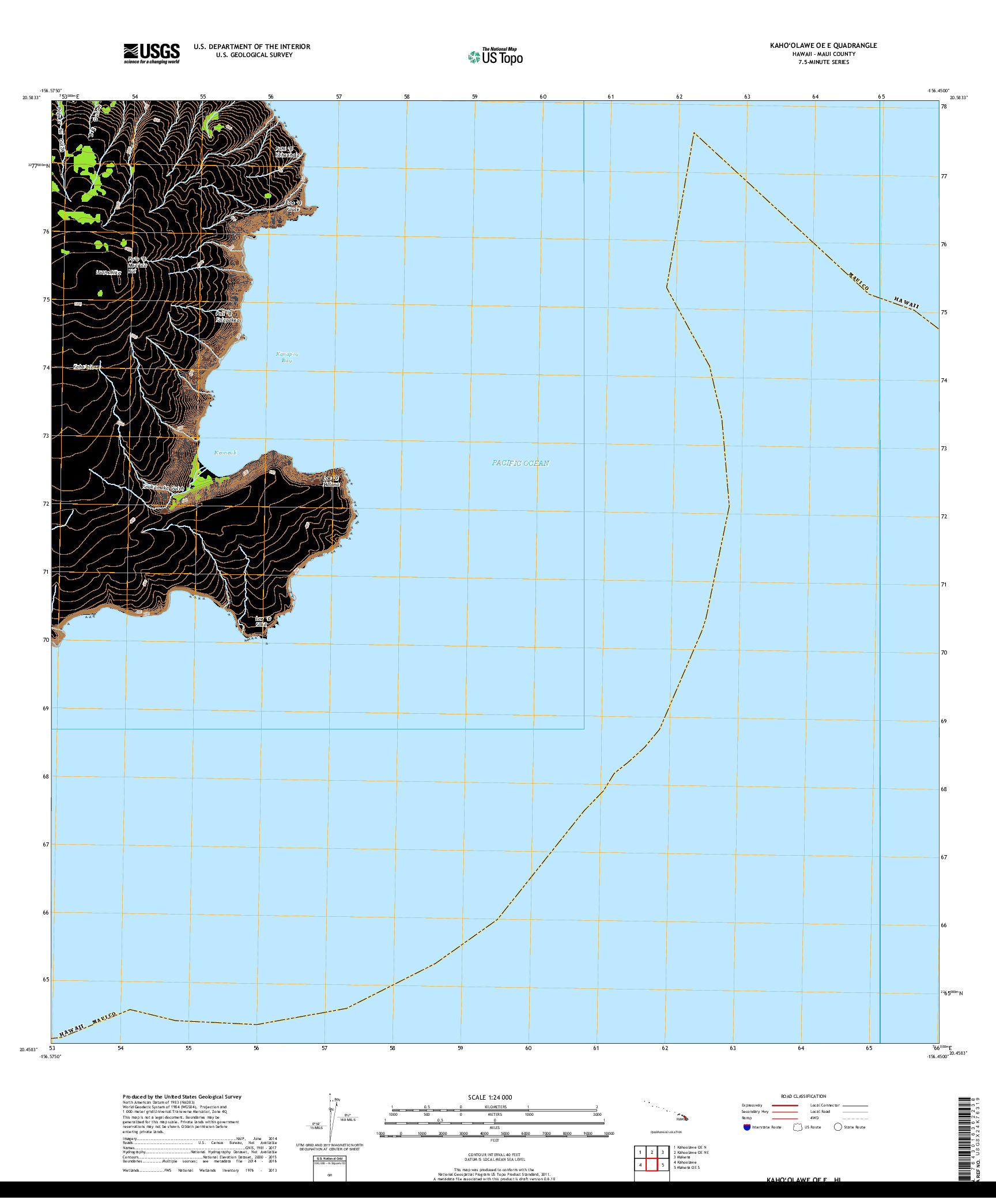 USGS US TOPO 7.5-MINUTE MAP FOR KAHOOLAWE OE E, HI 2017