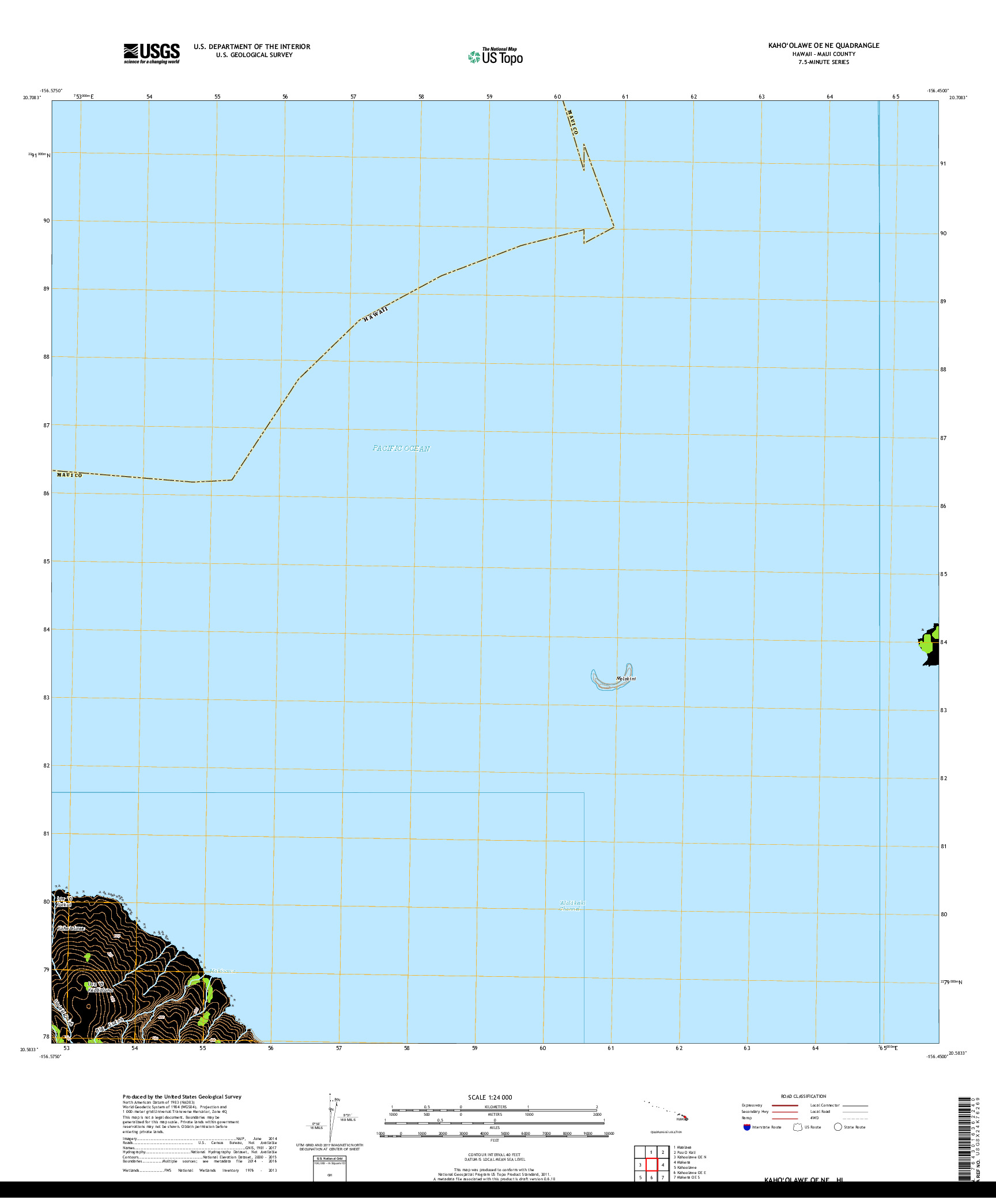 USGS US TOPO 7.5-MINUTE MAP FOR KAHOOLAWE OE NE, HI 2017