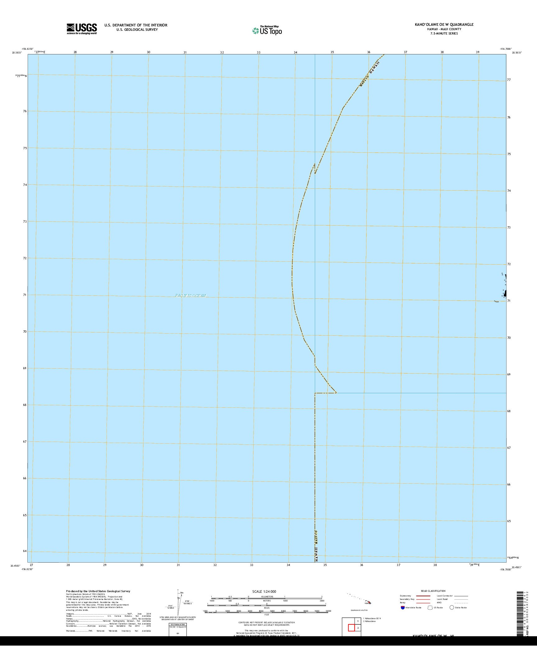 USGS US TOPO 7.5-MINUTE MAP FOR KAHOOLAWE OE W, HI 2017