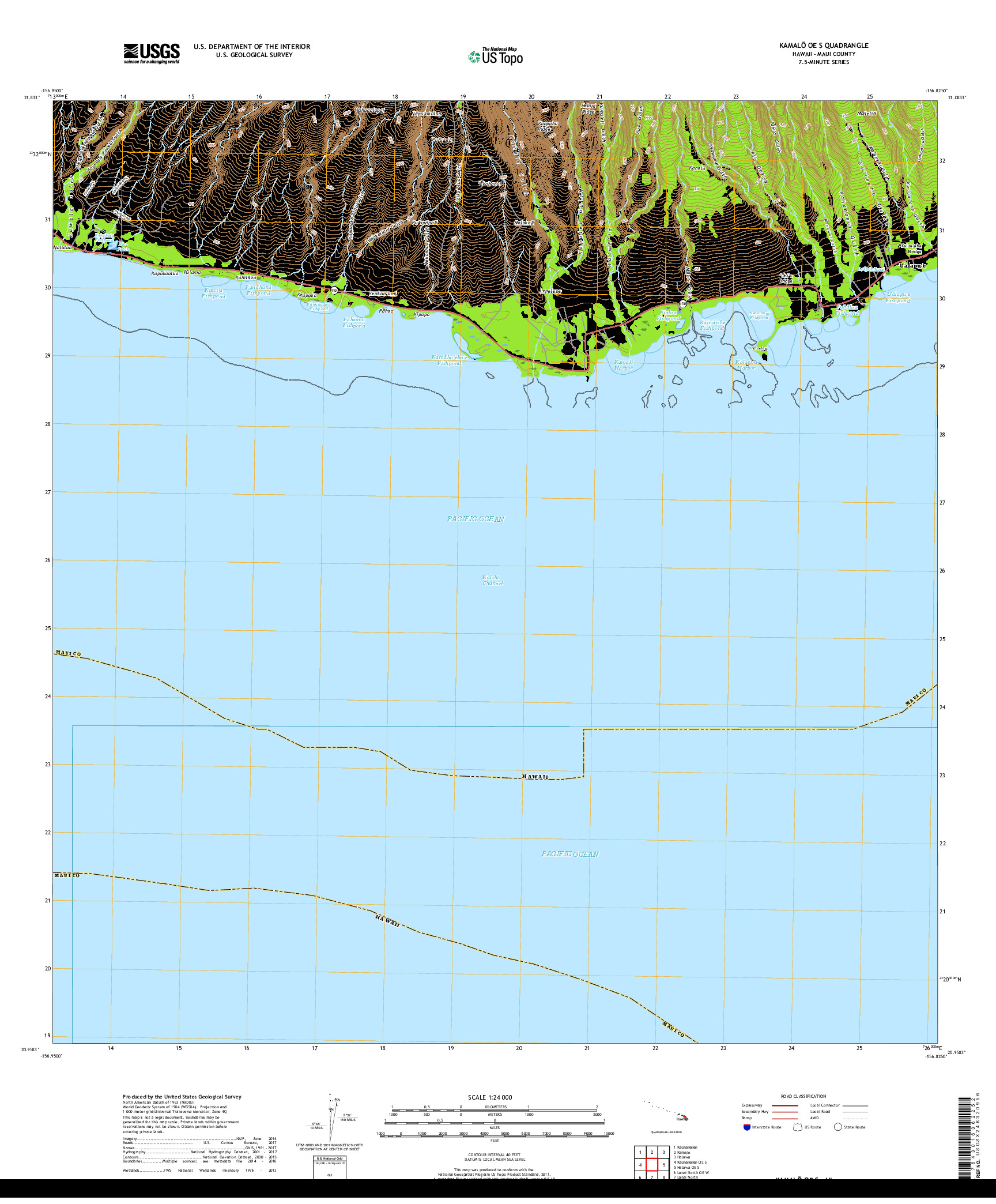 USGS US TOPO 7.5-MINUTE MAP FOR KAMALO OE S, HI 2017