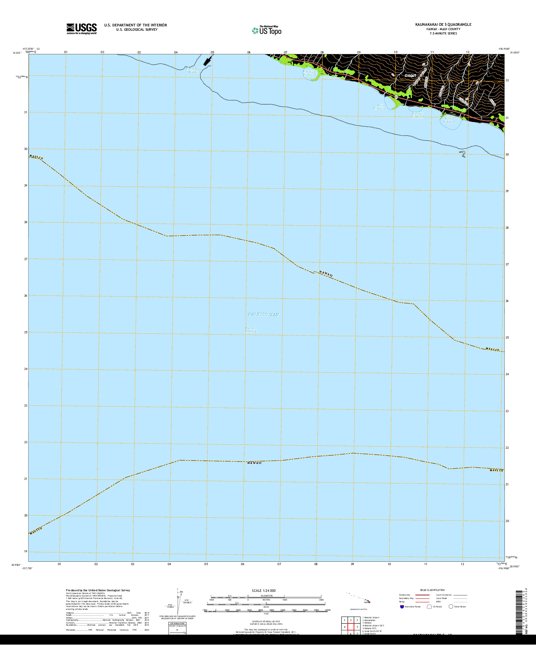 USGS US TOPO 7.5-MINUTE MAP FOR KAUNAKAKAI OE S, HI 2017