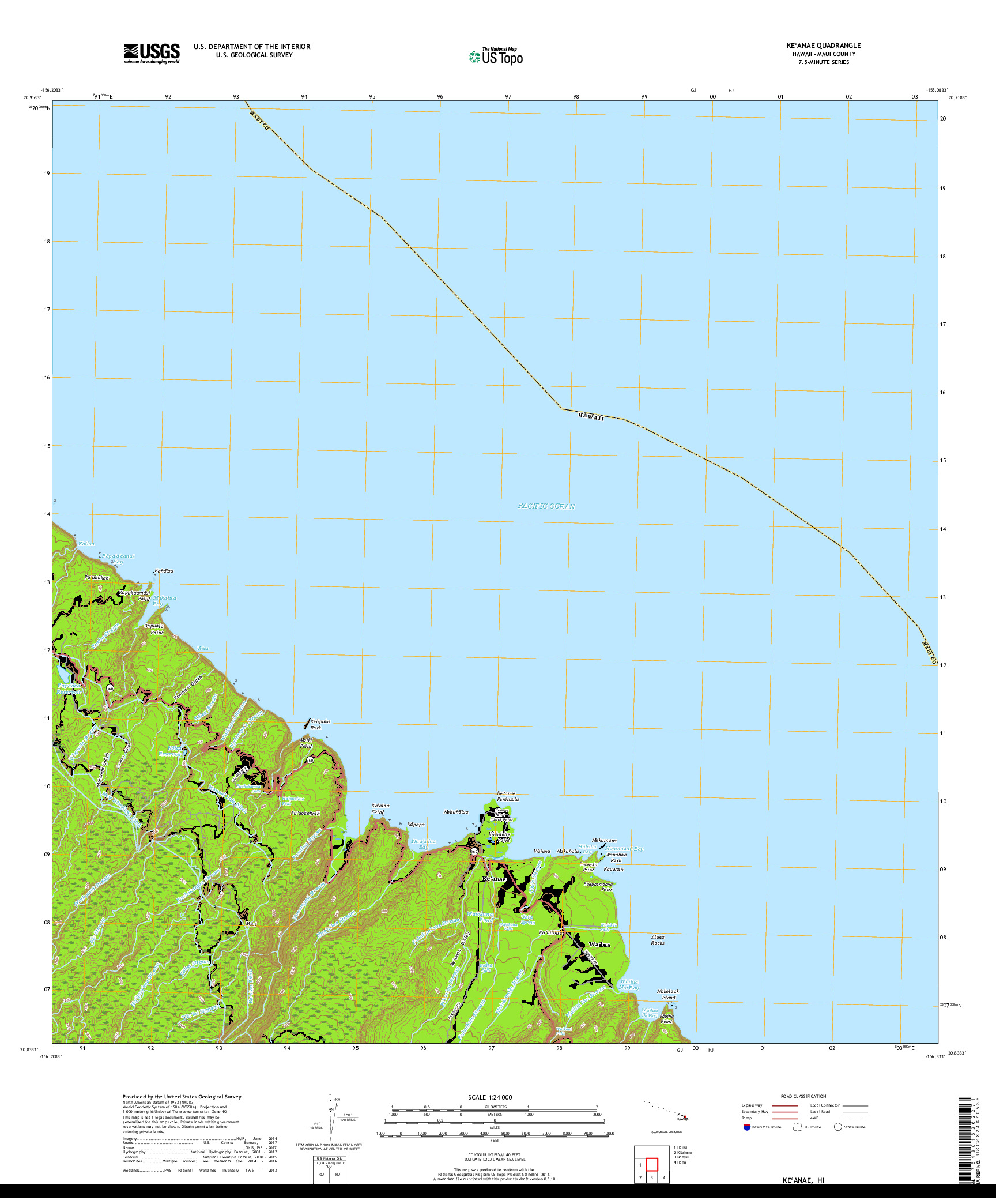 USGS US TOPO 7.5-MINUTE MAP FOR KEANAE, HI 2017