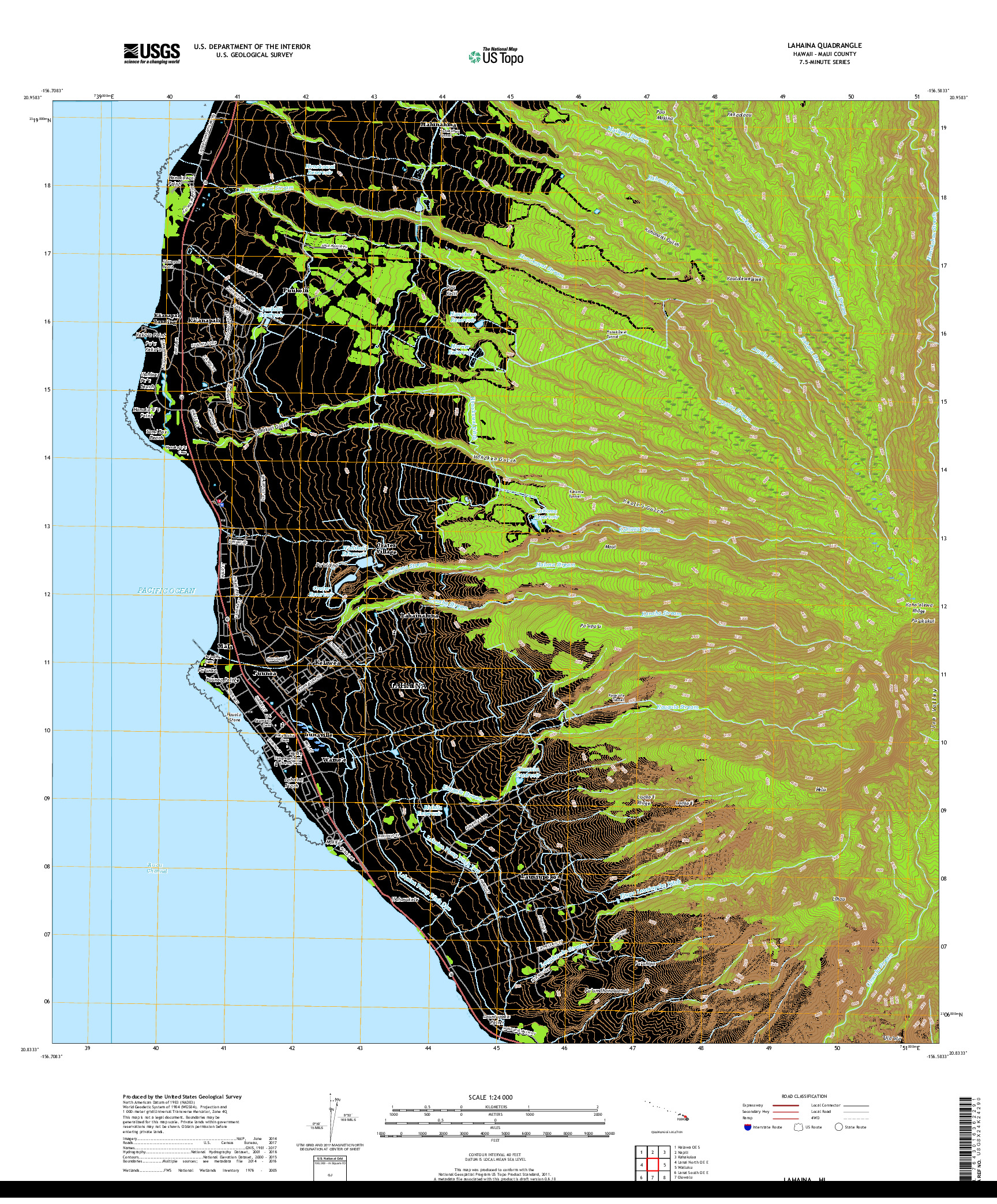 USGS US TOPO 7.5-MINUTE MAP FOR LAHAINA, HI 2017