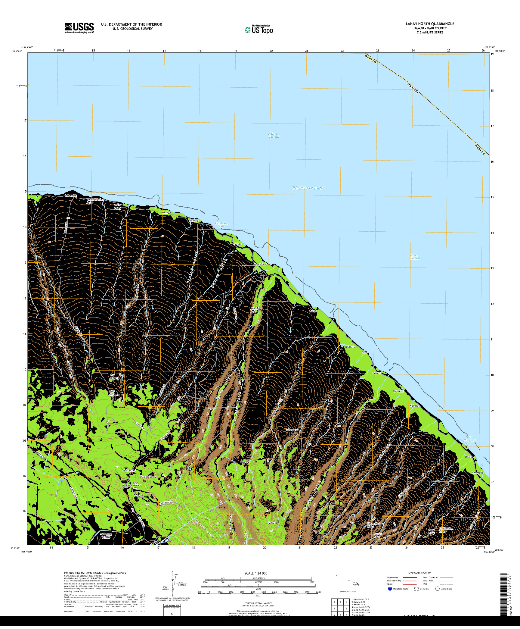 USGS US TOPO 7.5-MINUTE MAP FOR LANAI NORTH, HI 2017