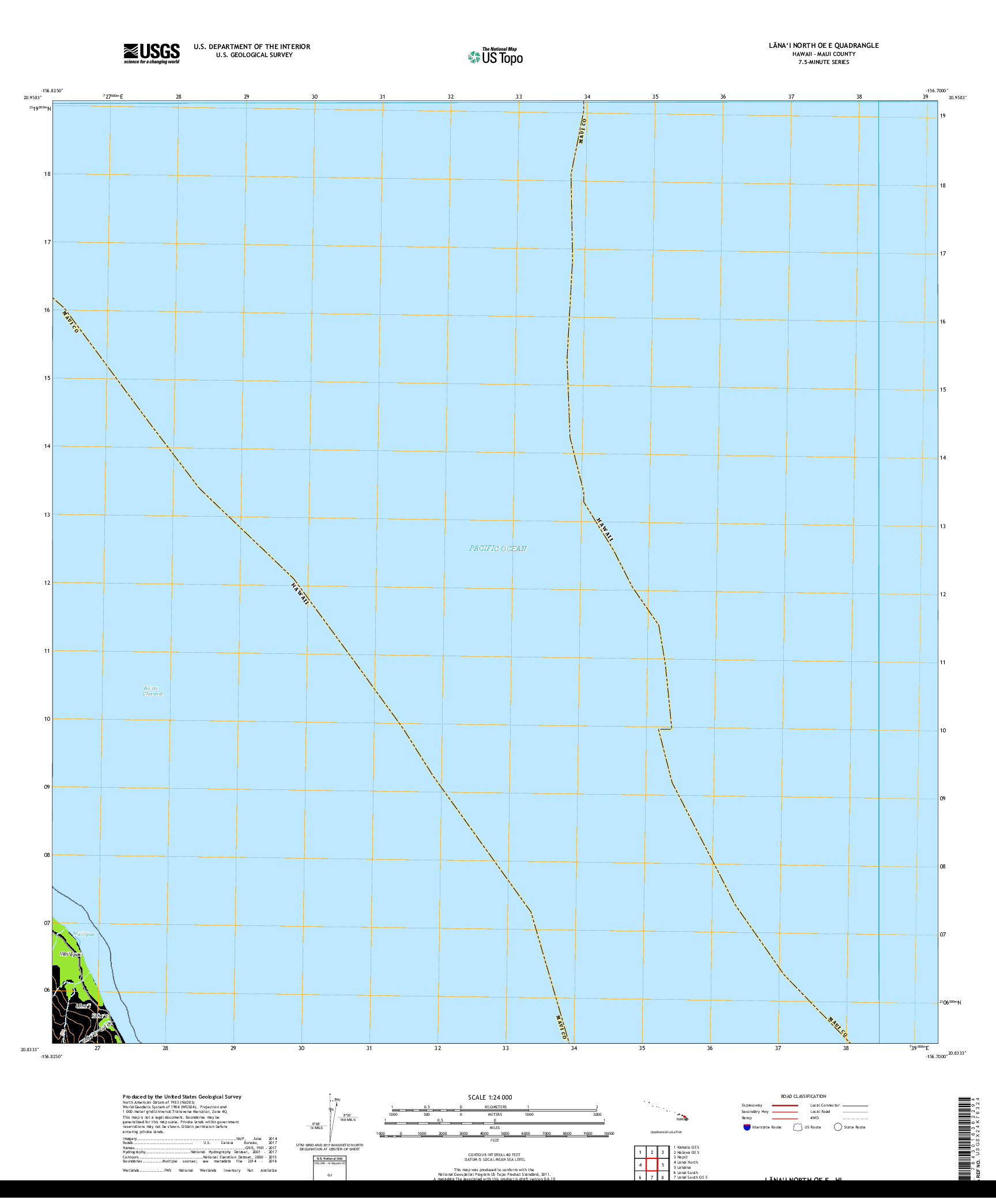 USGS US TOPO 7.5-MINUTE MAP FOR LANAI NORTH OE E, HI 2017