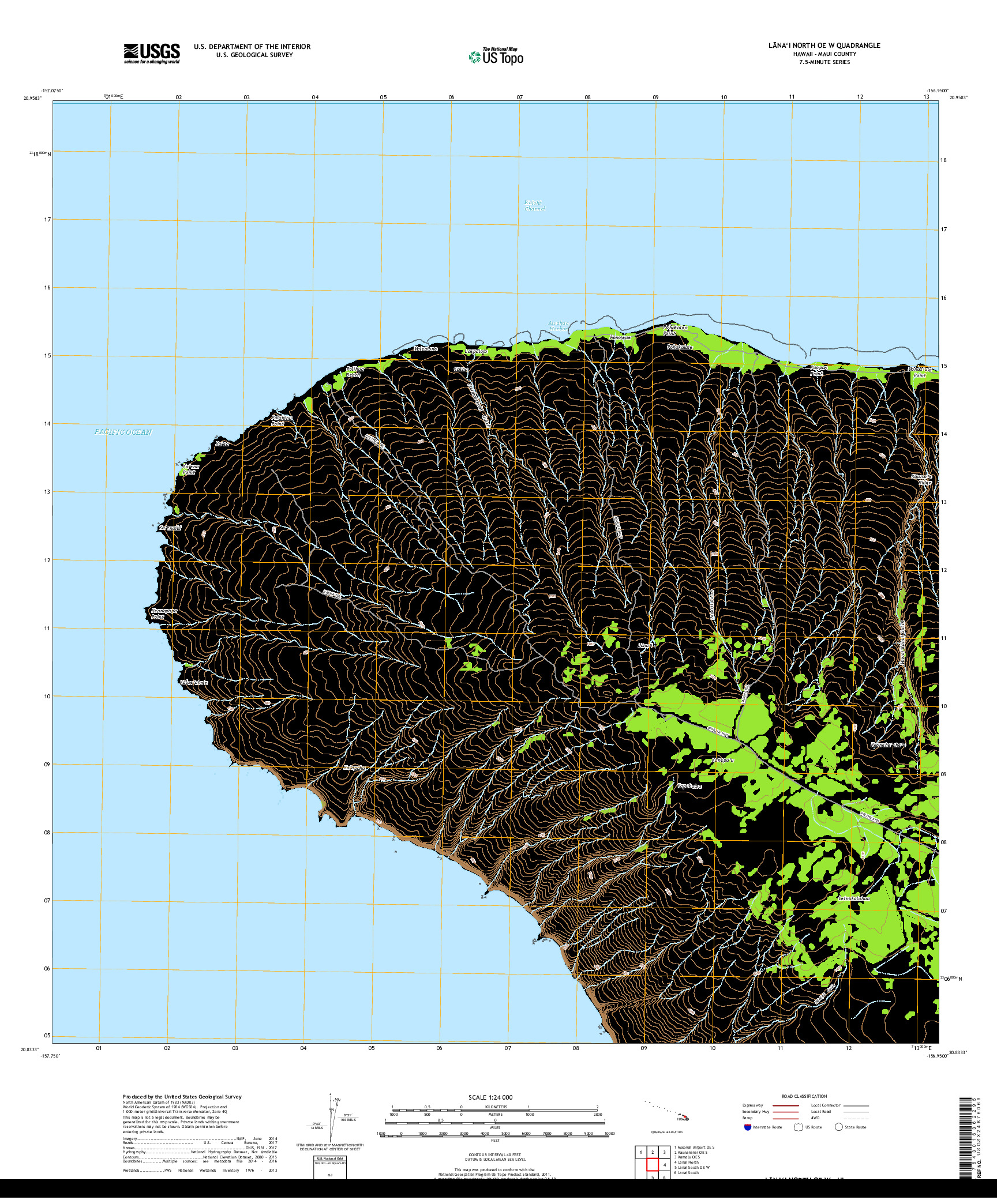 USGS US TOPO 7.5-MINUTE MAP FOR LANAI NORTH OE W, HI 2017