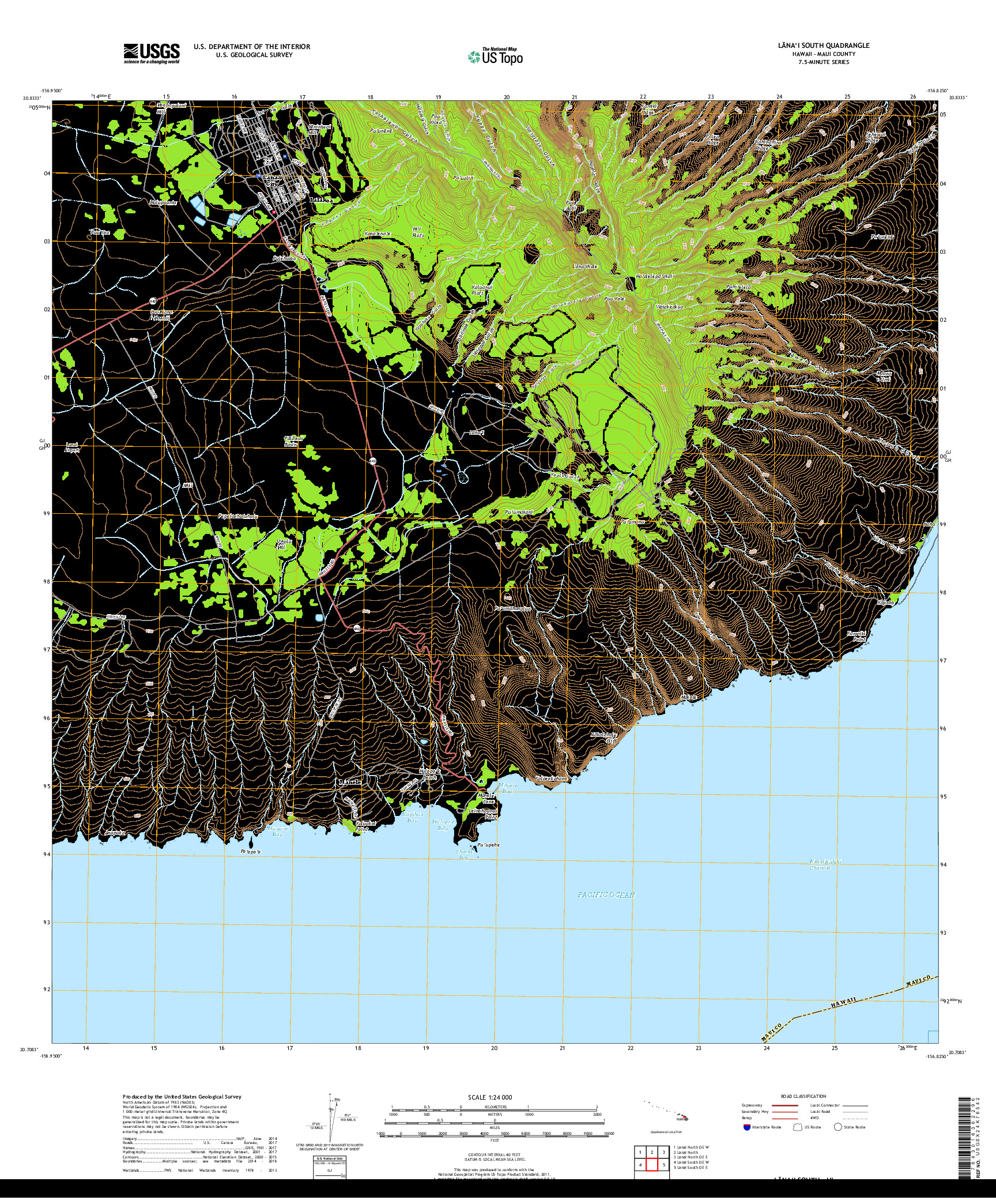 USGS US TOPO 7.5-MINUTE MAP FOR LANAI SOUTH, HI 2017