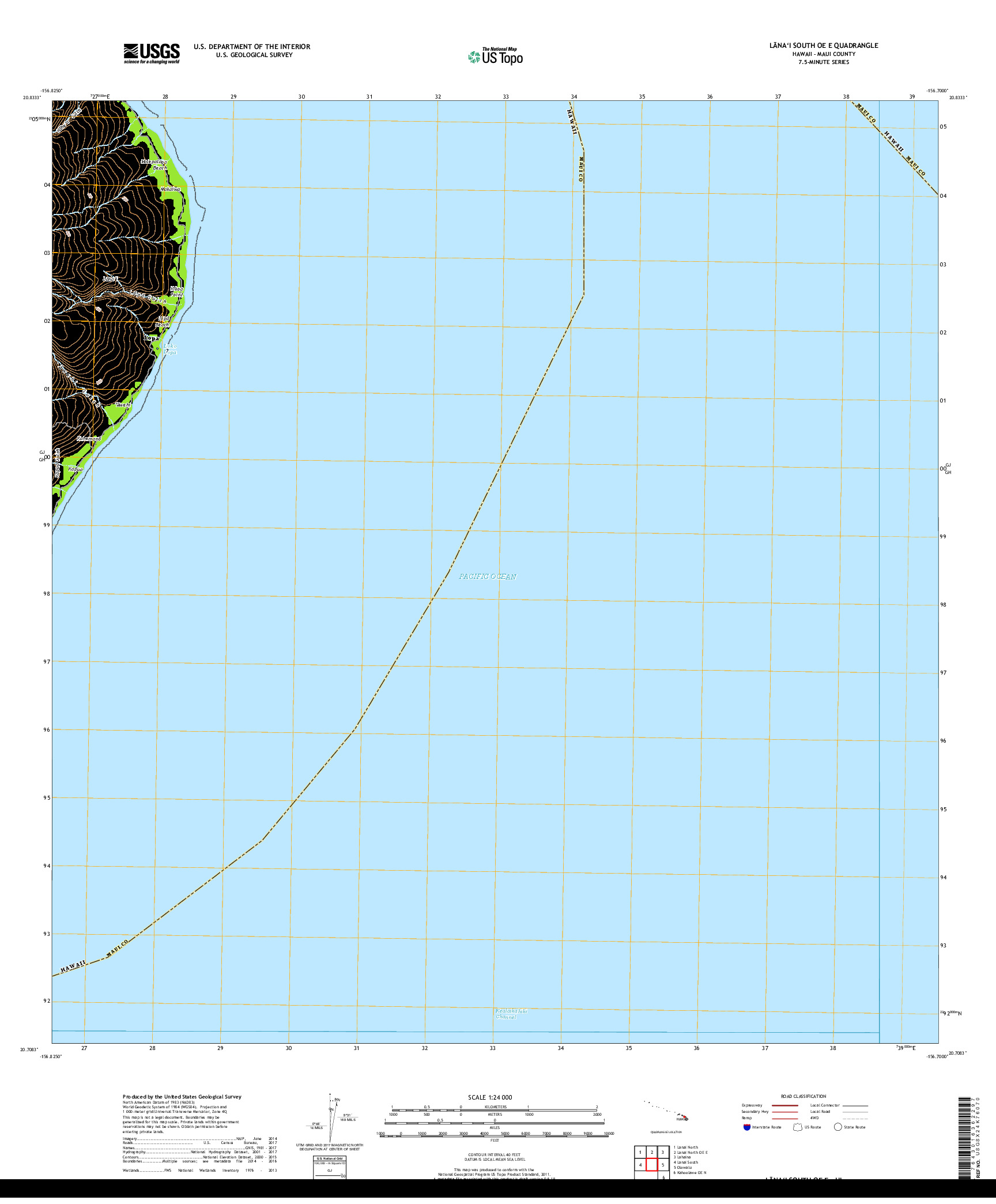 USGS US TOPO 7.5-MINUTE MAP FOR LANAI SOUTH OE E, HI 2017