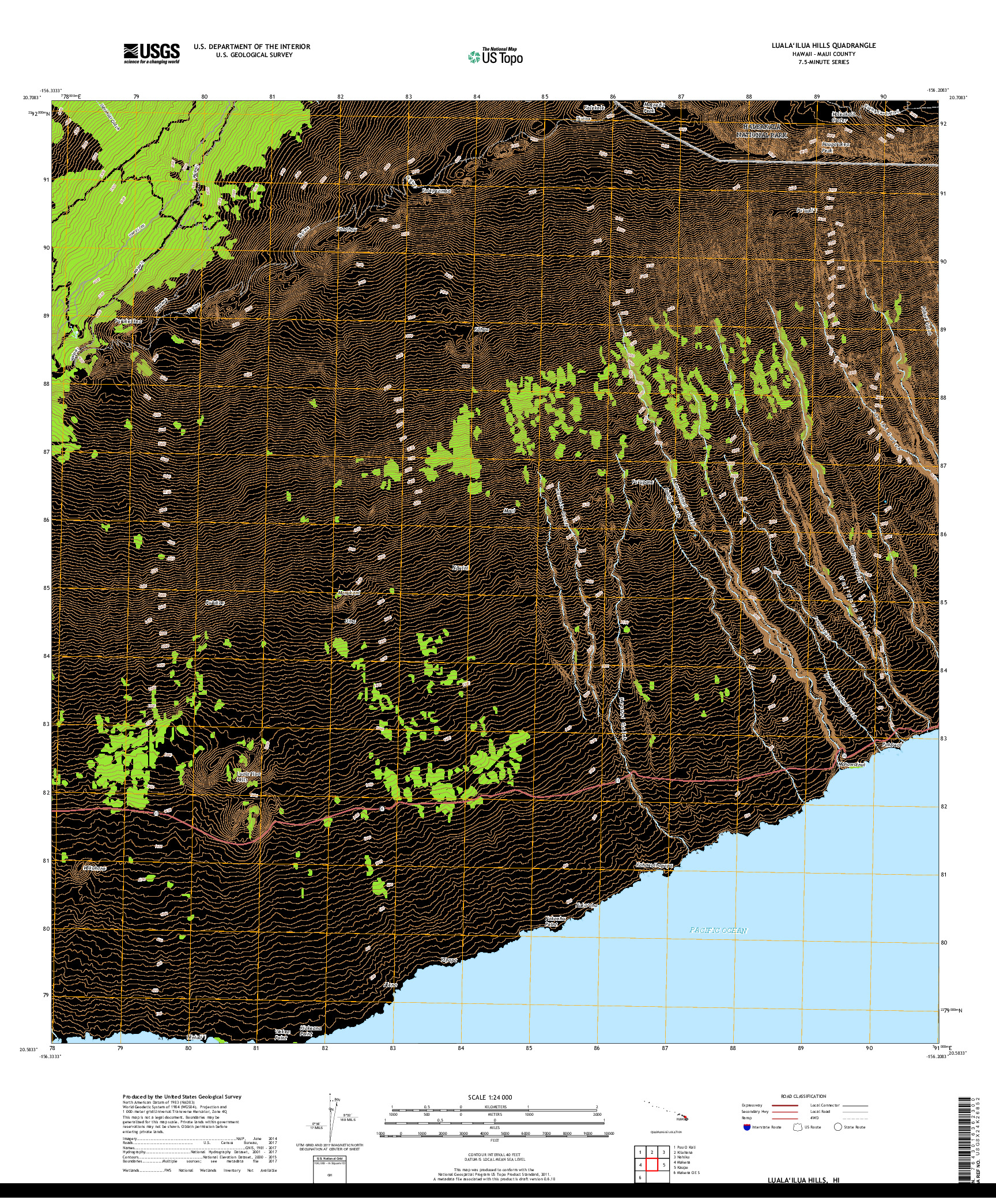 USGS US TOPO 7.5-MINUTE MAP FOR LUALAILUA HILLS, HI 2017