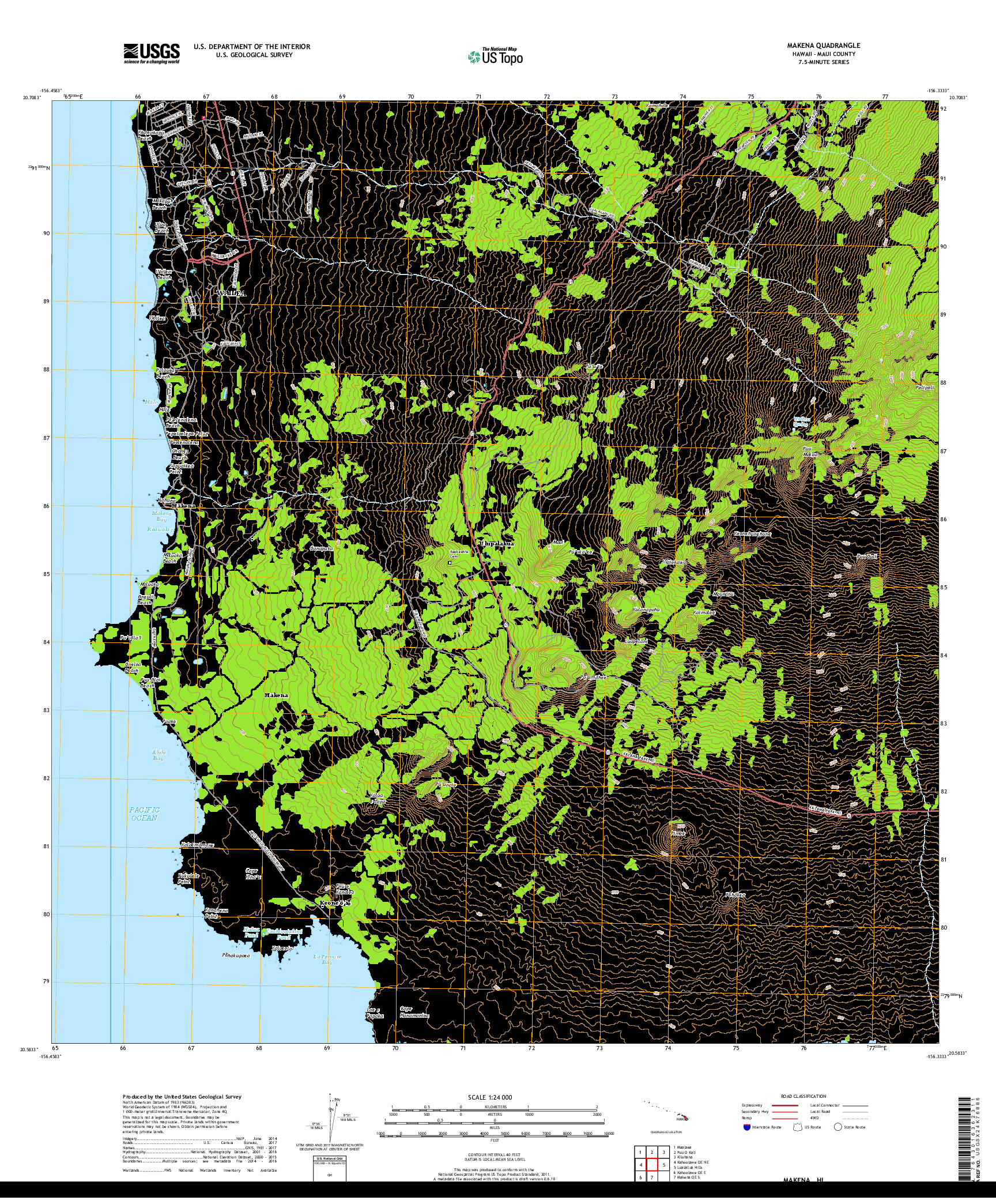 USGS US TOPO 7.5-MINUTE MAP FOR MAKENA, HI 2017