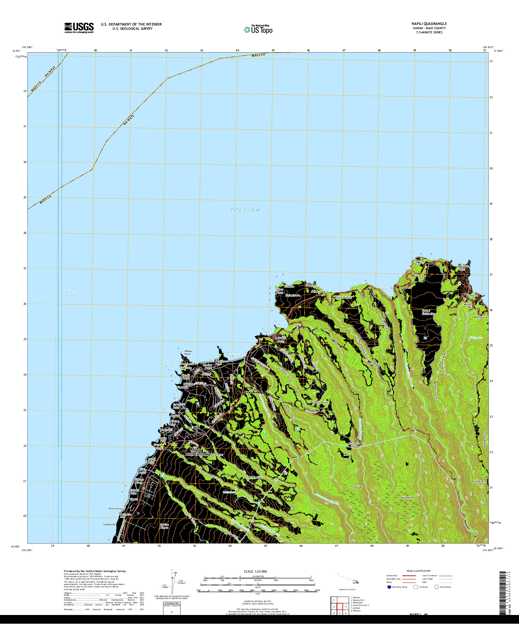 USGS US TOPO 7.5-MINUTE MAP FOR NAPILI, HI 2017