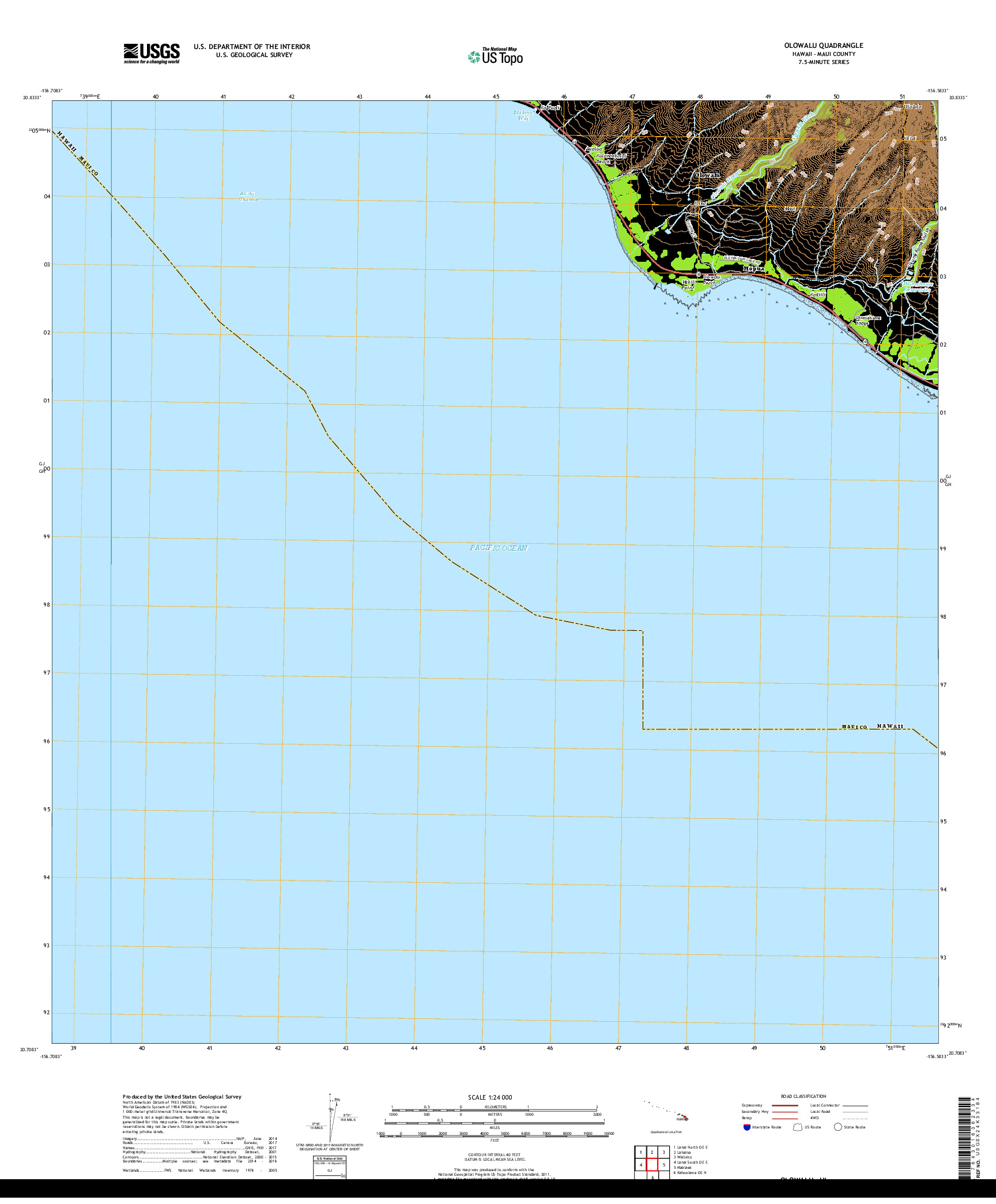 USGS US TOPO 7.5-MINUTE MAP FOR OLOWALU, HI 2017