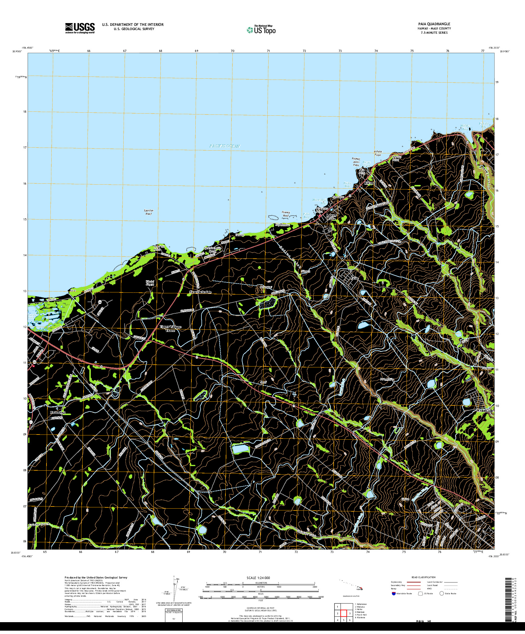 USGS US TOPO 7.5-MINUTE MAP FOR PAIA, HI 2017