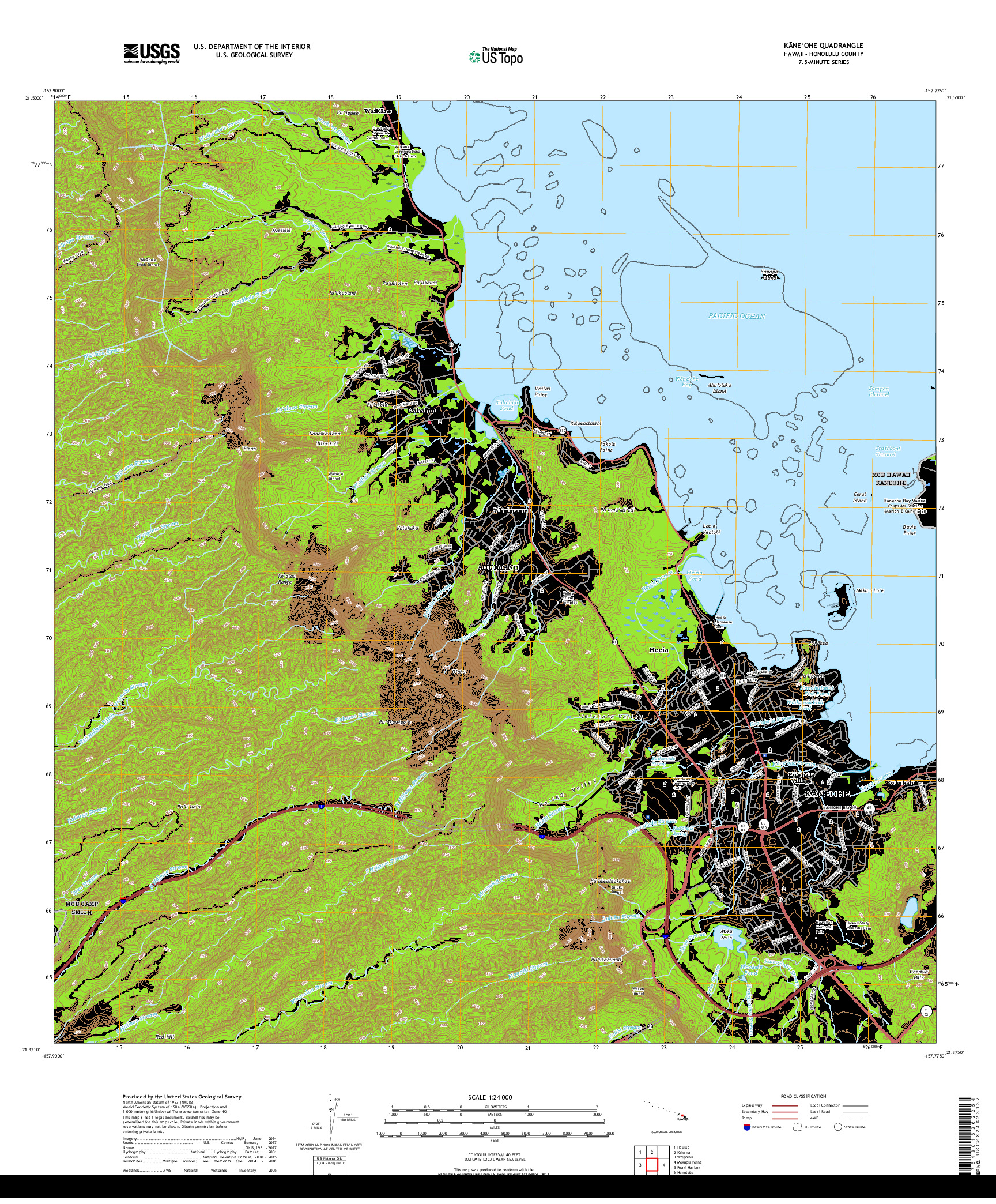 USGS US TOPO 7.5-MINUTE MAP FOR KANEOHE, HI 2017