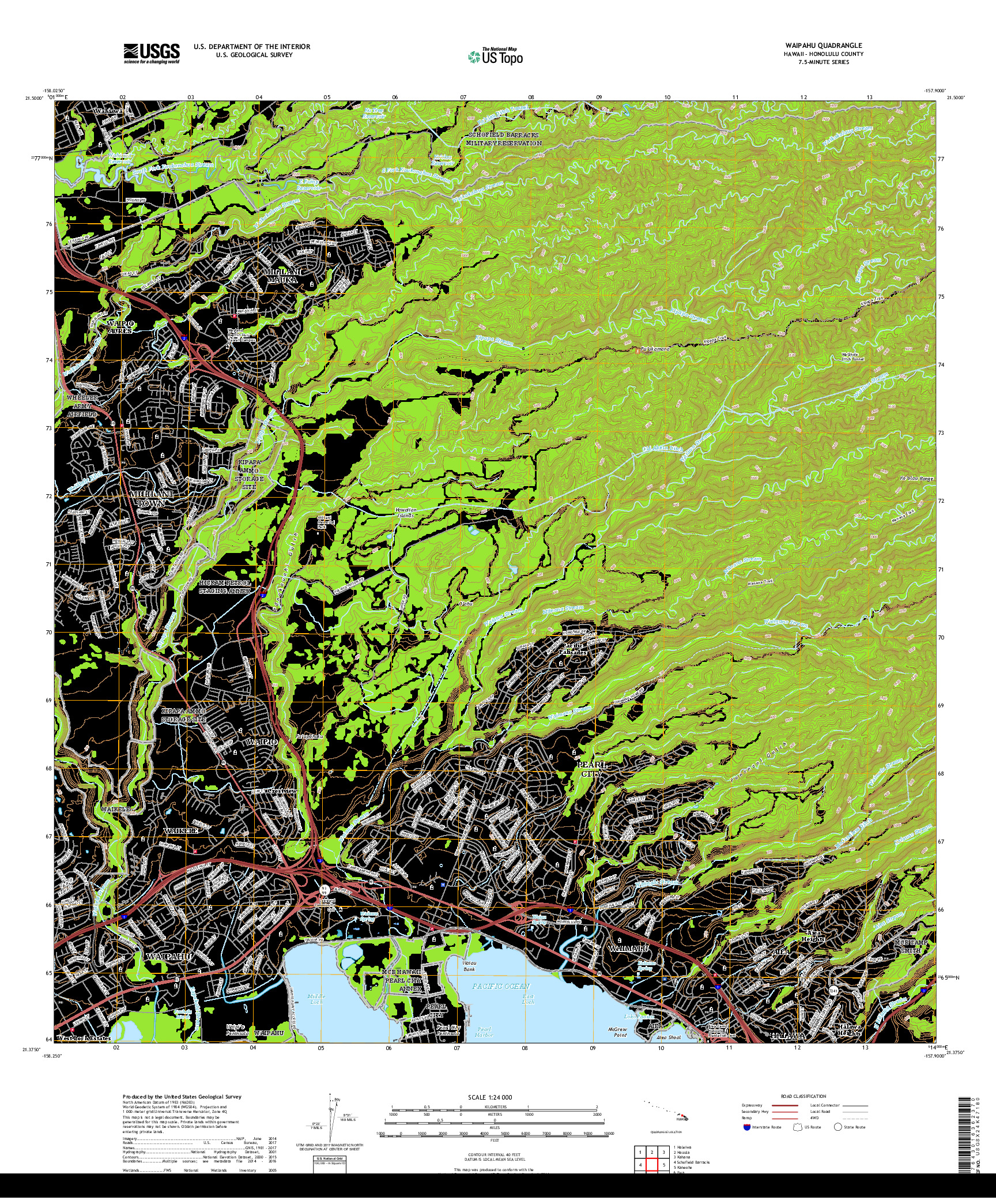 USGS US TOPO 7.5-MINUTE MAP FOR WAIPAHU, HI 2017