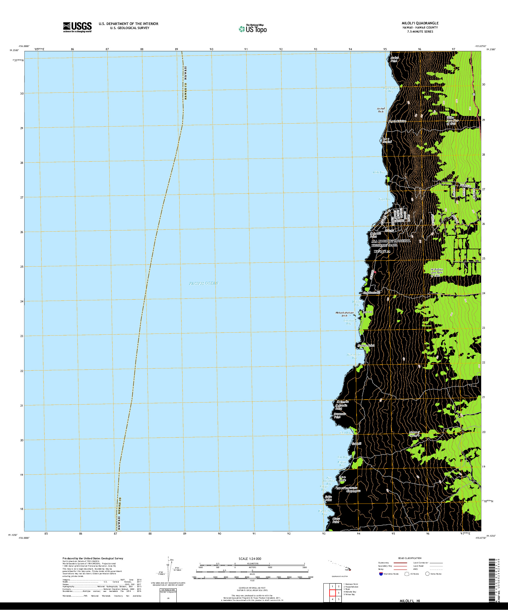 USGS US TOPO 7.5-MINUTE MAP FOR MILOLII, HI 2017