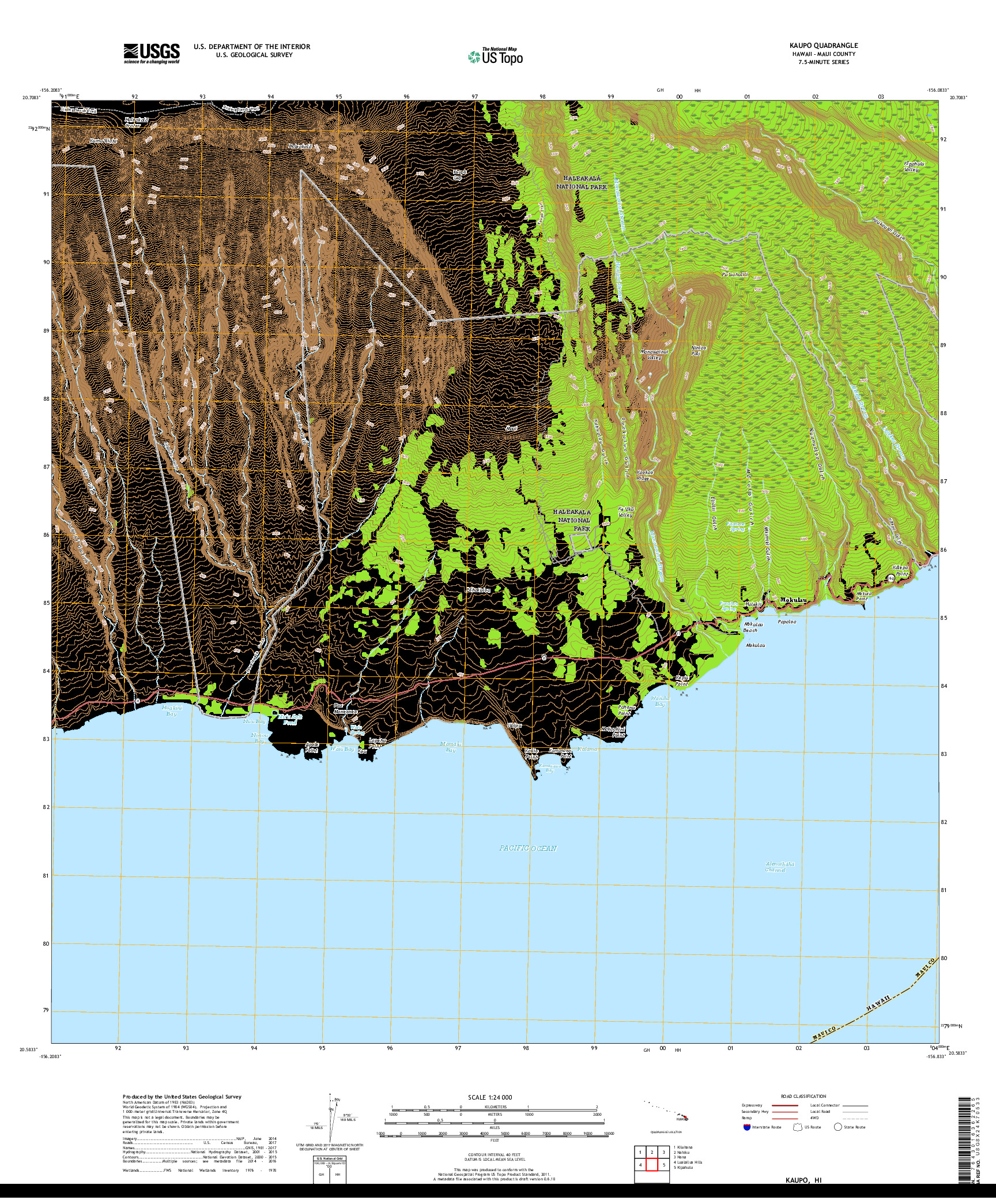 USGS US TOPO 7.5-MINUTE MAP FOR KAUPO, HI 2017