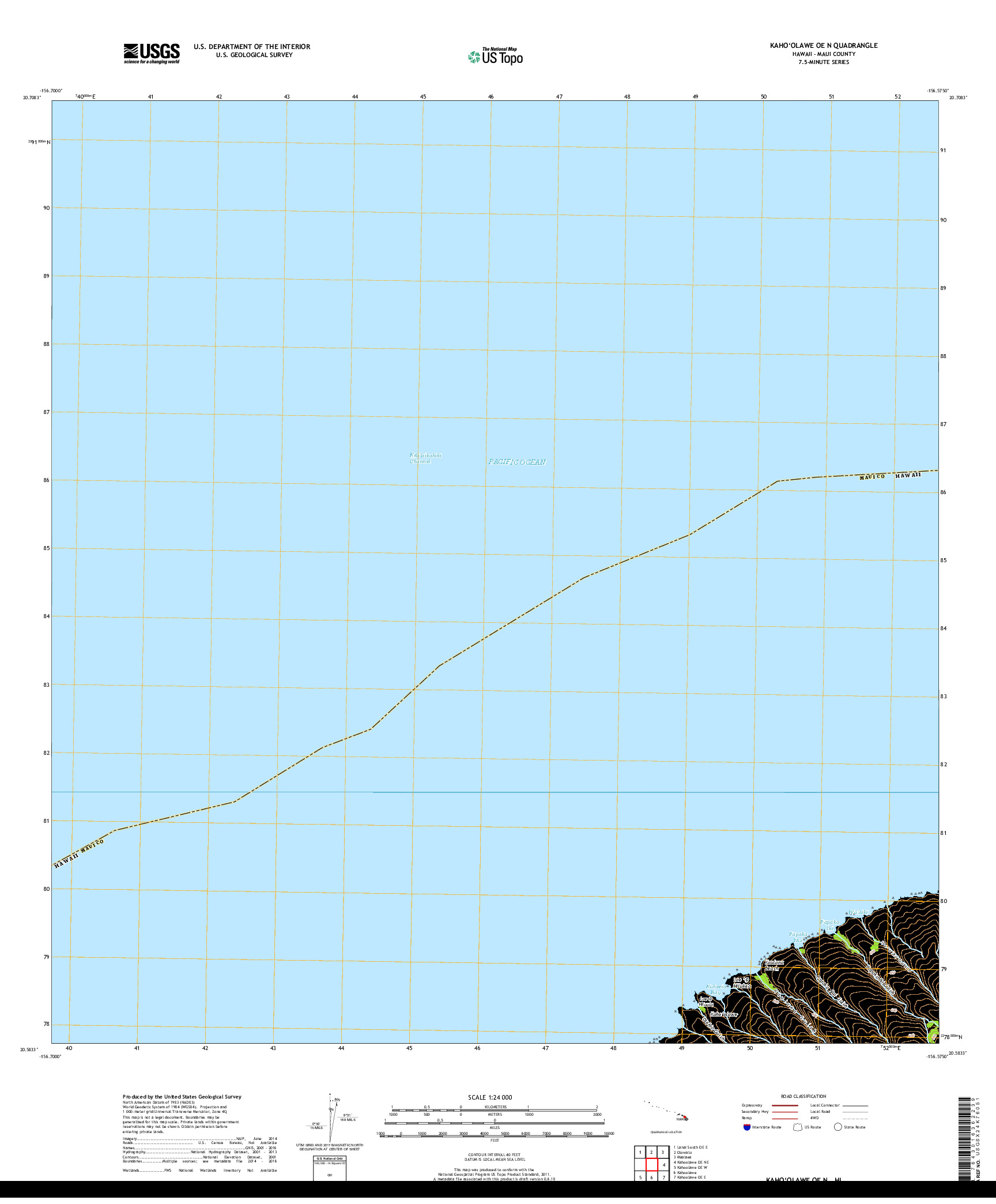 USGS US TOPO 7.5-MINUTE MAP FOR KAHOOLAWE OE N, HI 2017
