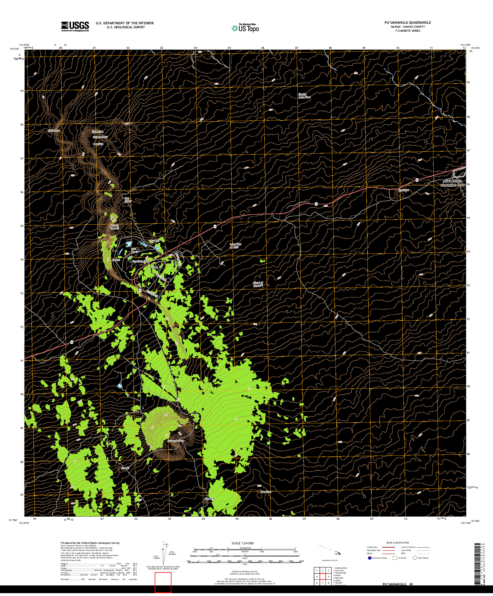 USGS US TOPO 7.5-MINUTE MAP FOR PUUANAHULU, HI 2017