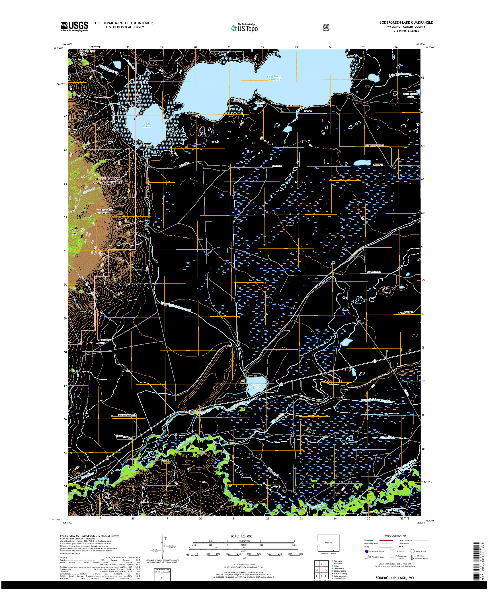 USGS US TOPO 7.5-MINUTE MAP FOR SODERGREEN LAKE, WY 2018