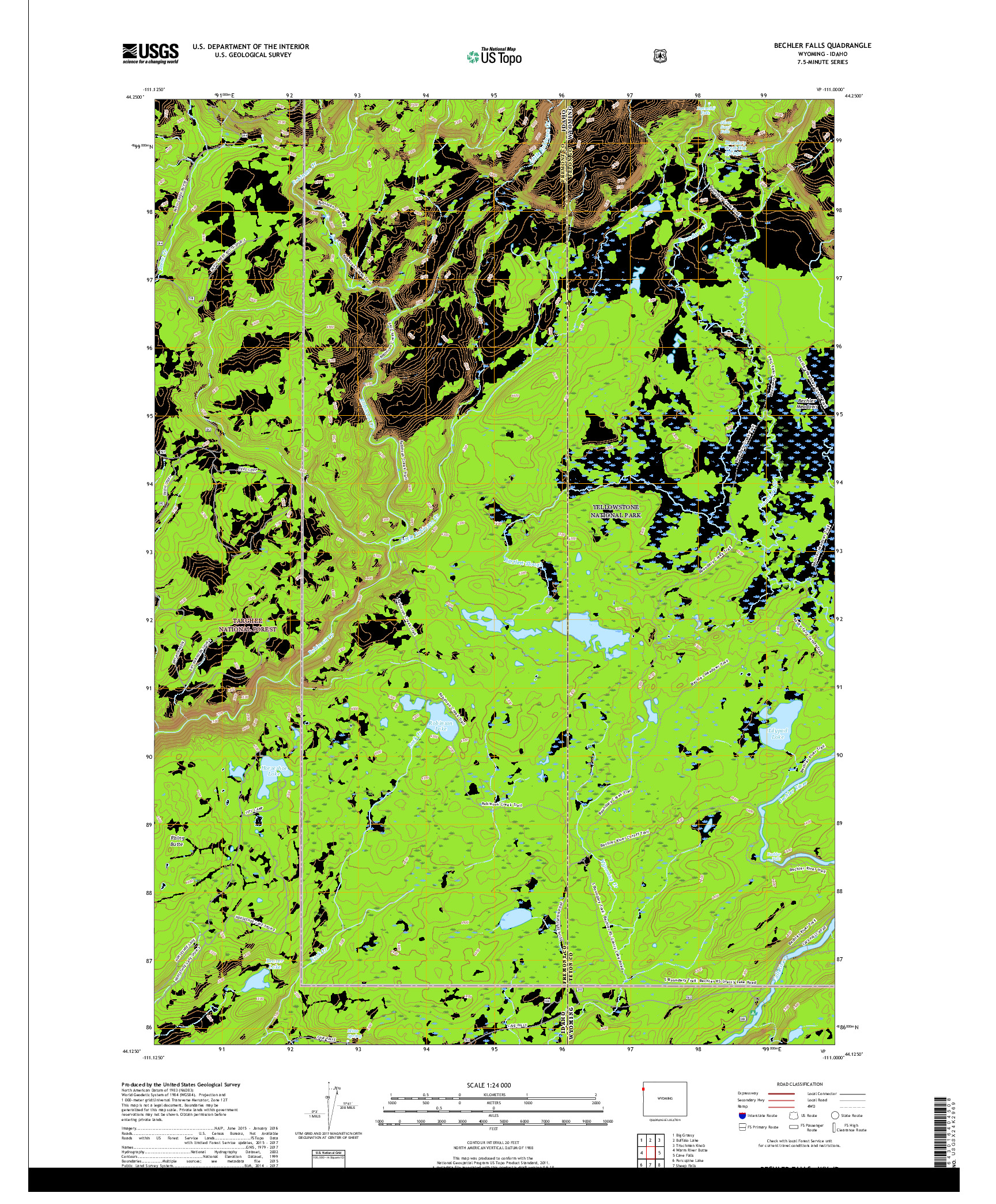 USGS US TOPO 7.5-MINUTE MAP FOR BECHLER FALLS, WY,ID 2018