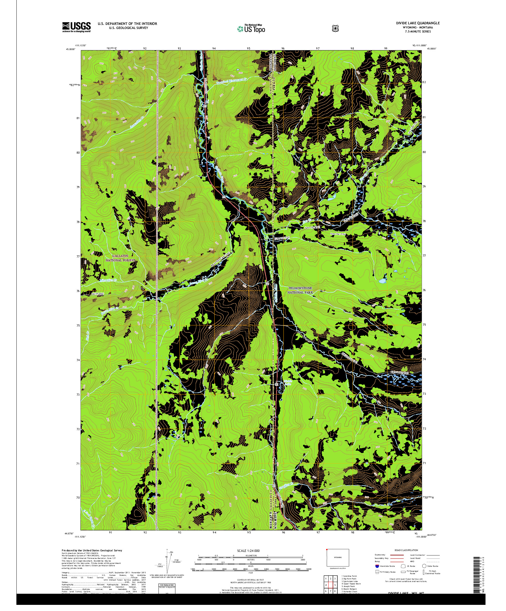 USGS US TOPO 7.5-MINUTE MAP FOR DIVIDE LAKE, WY,MT 2018