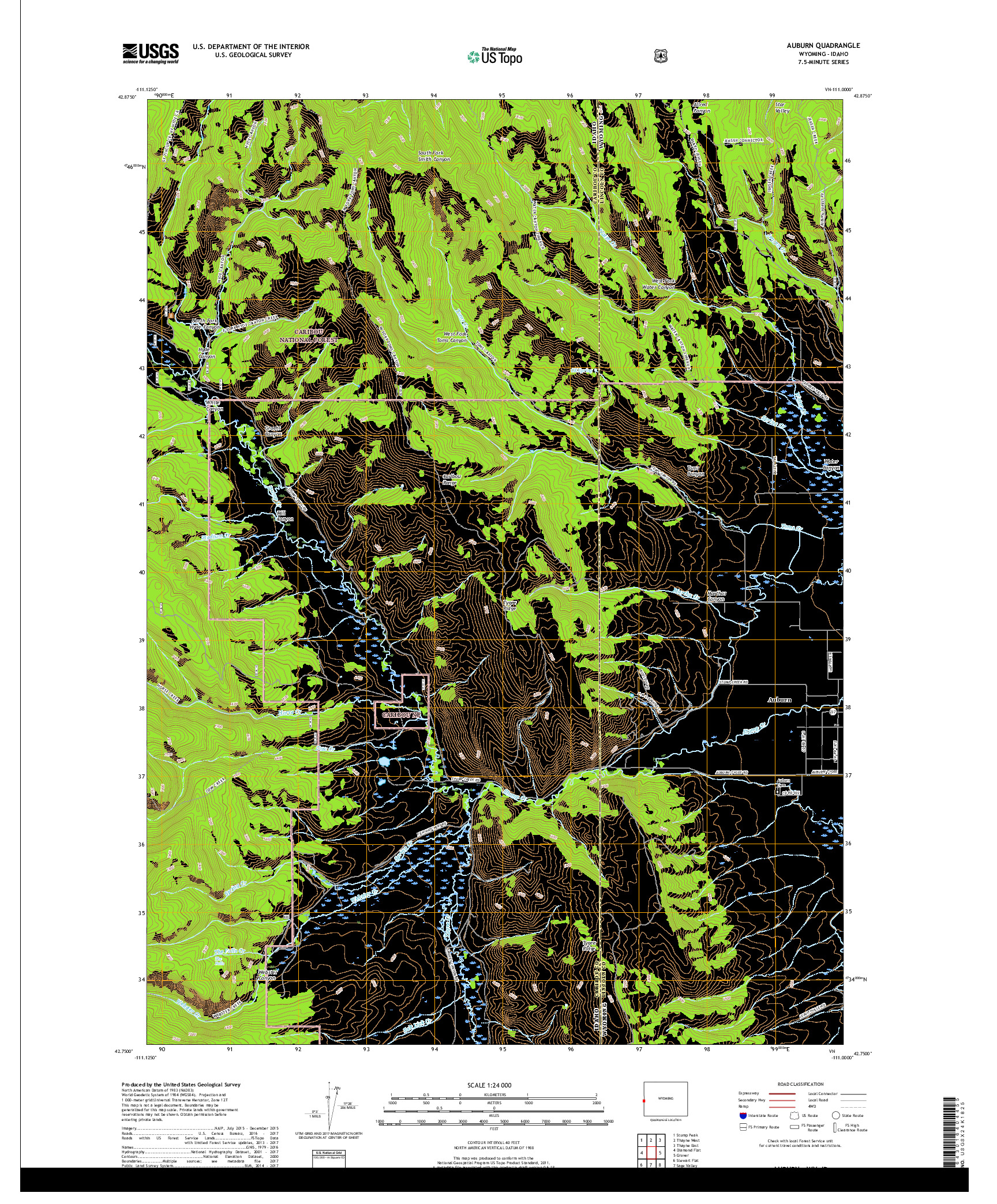 USGS US TOPO 7.5-MINUTE MAP FOR AUBURN, WY,ID 2018