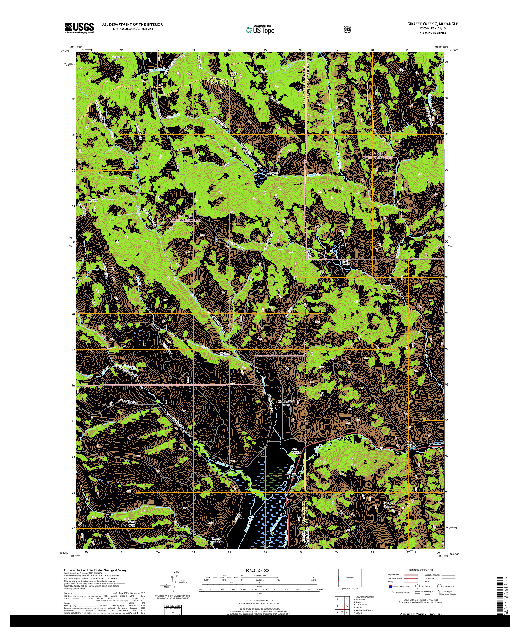 USGS US TOPO 7.5-MINUTE MAP FOR GIRAFFE CREEK, WY,ID 2018