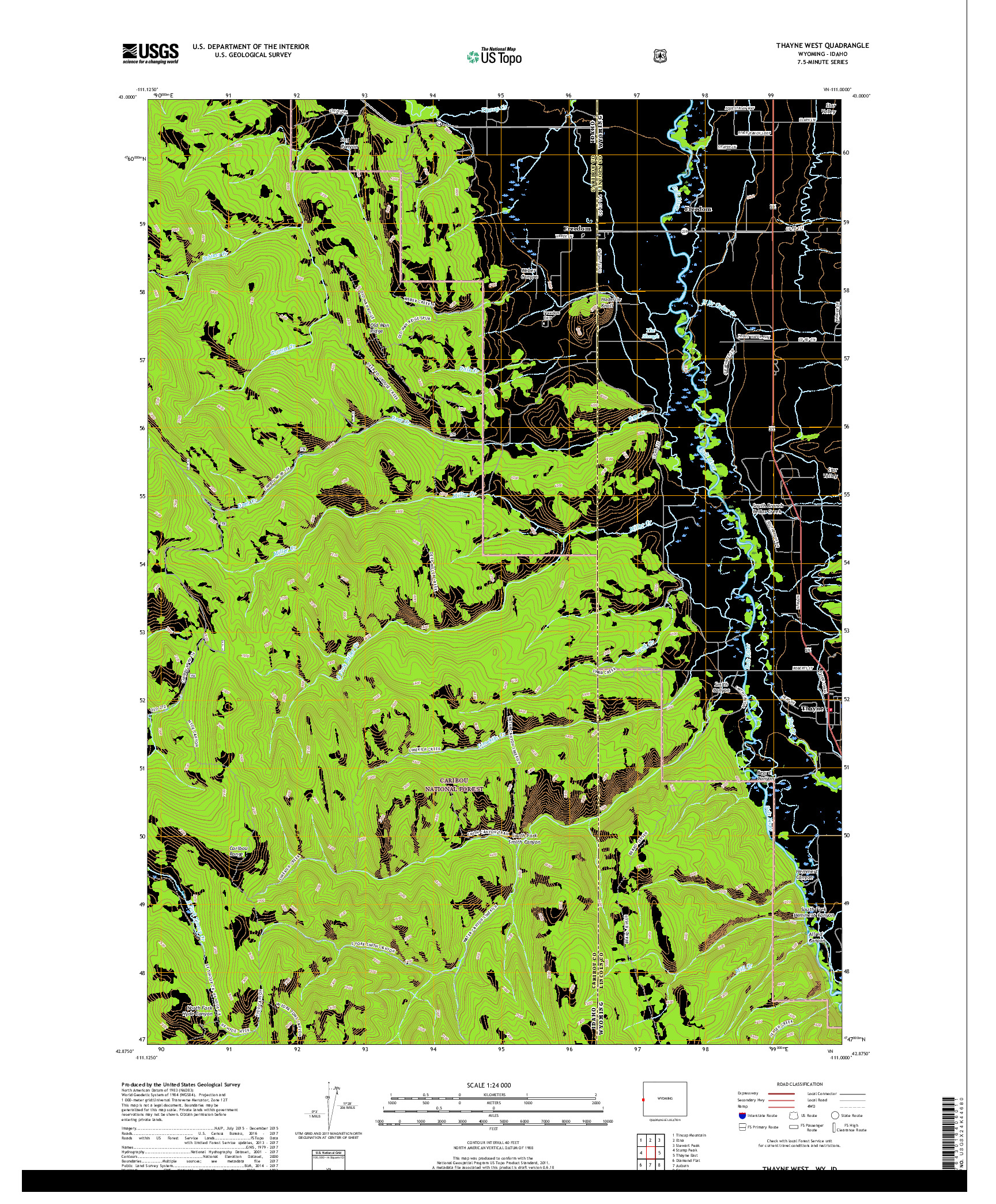 USGS US TOPO 7.5-MINUTE MAP FOR THAYNE WEST, WY,ID 2018