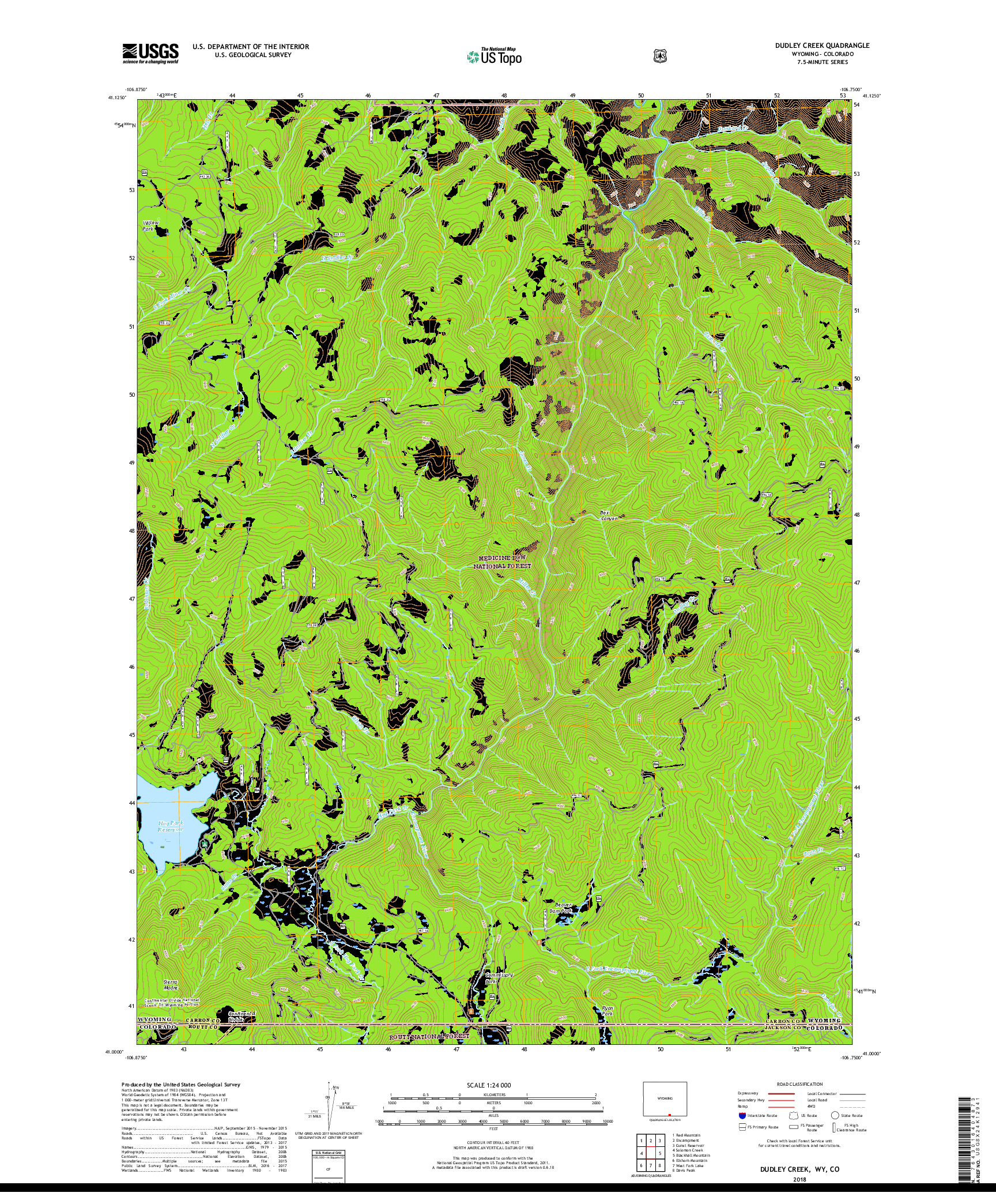 USGS US TOPO 7.5-MINUTE MAP FOR DUDLEY CREEK, WY,CO 2018