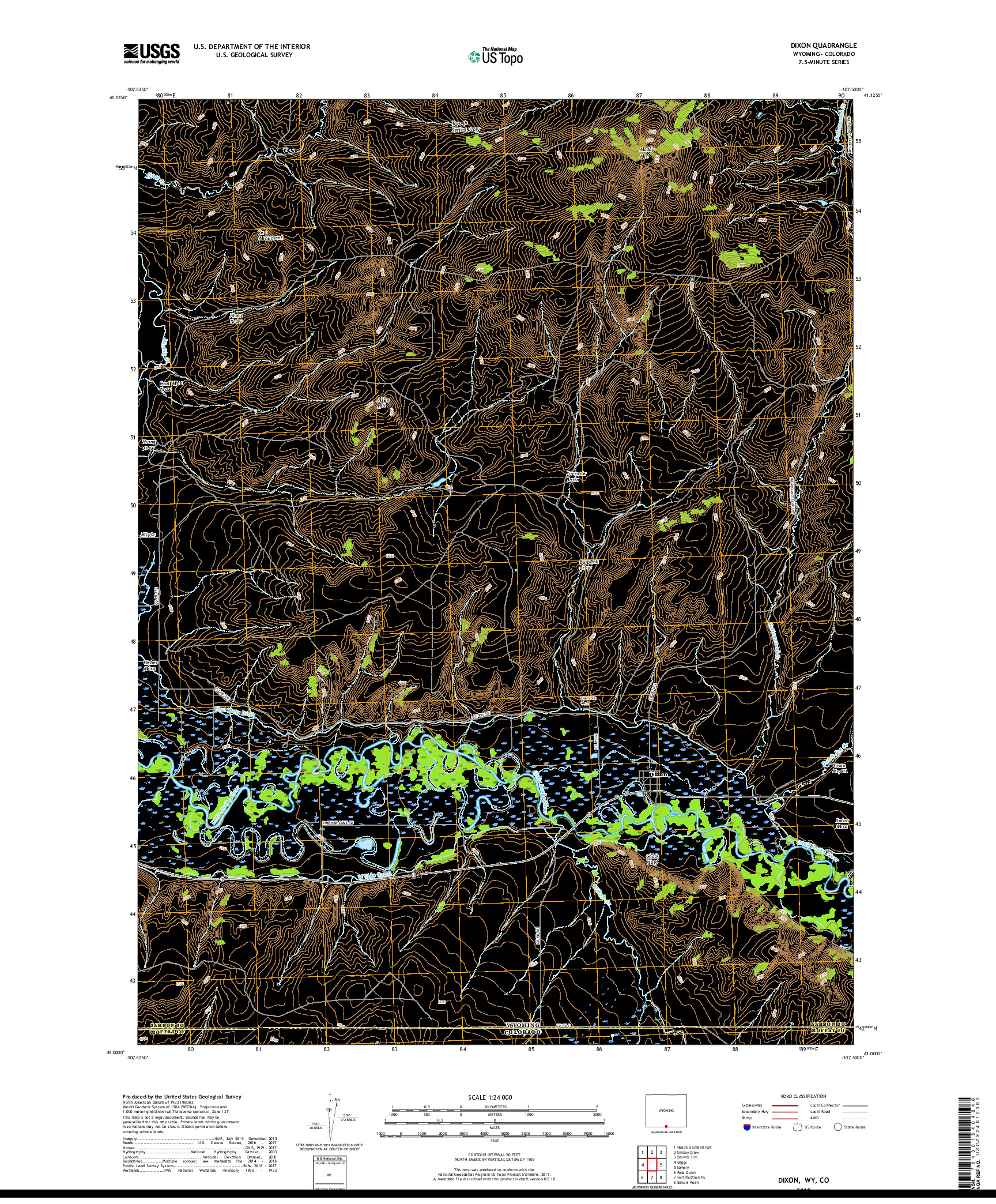 USGS US TOPO 7.5-MINUTE MAP FOR DIXON, WY,CO 2018