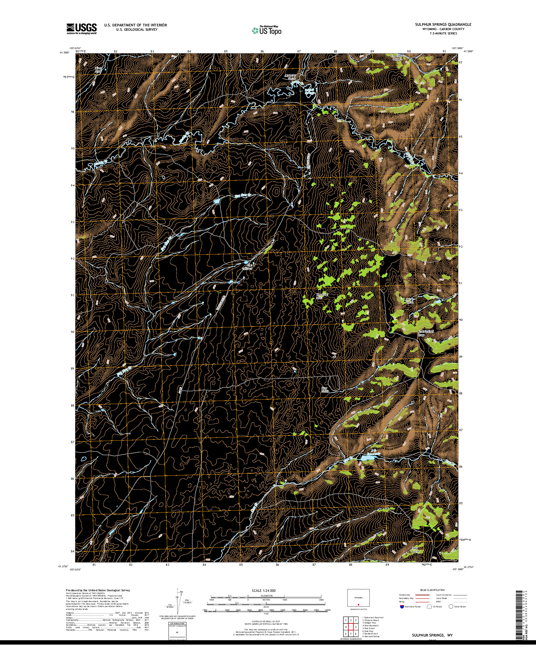 USGS US TOPO 7.5-MINUTE MAP FOR SULPHUR SPRINGS, WY 2018