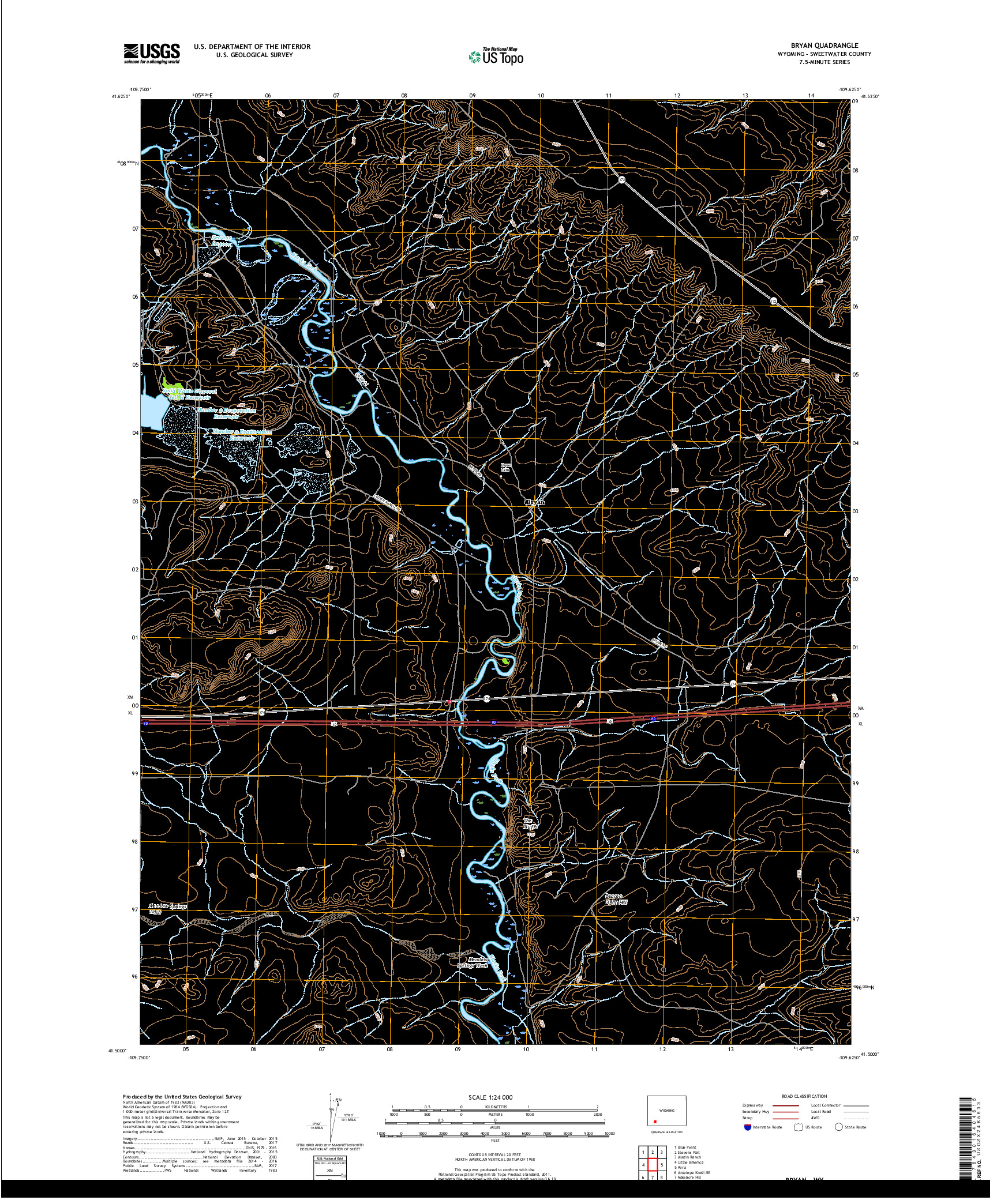 USGS US TOPO 7.5-MINUTE MAP FOR BRYAN, WY 2018