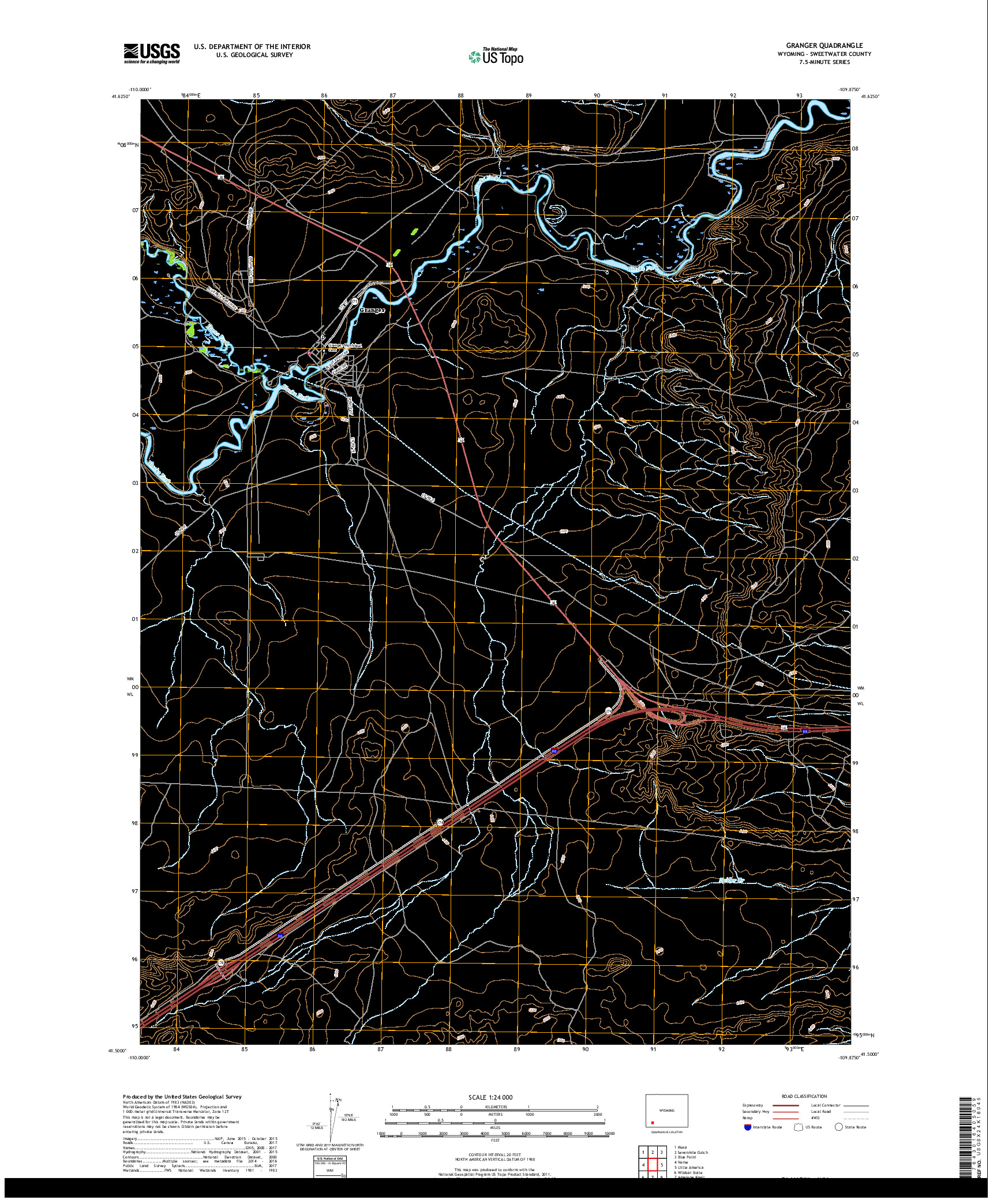USGS US TOPO 7.5-MINUTE MAP FOR GRANGER, WY 2018