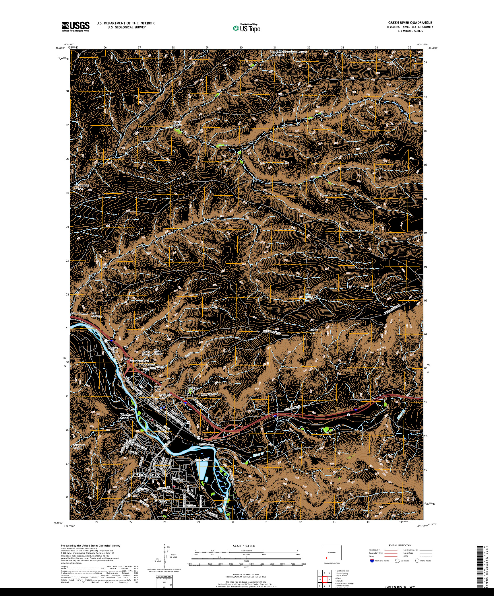 USGS US TOPO 7.5-MINUTE MAP FOR GREEN RIVER, WY 2018
