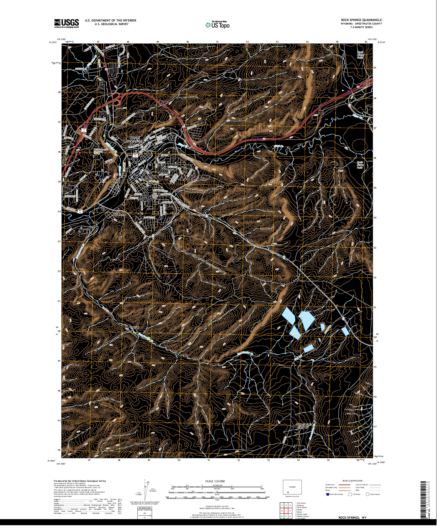 USGS US TOPO 7.5-MINUTE MAP FOR ROCK SPRINGS, WY 2018
