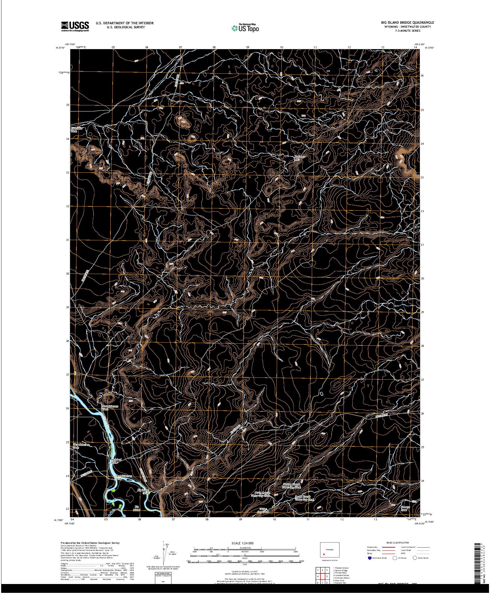 USGS US TOPO 7.5-MINUTE MAP FOR BIG ISLAND BRIDGE, WY 2018