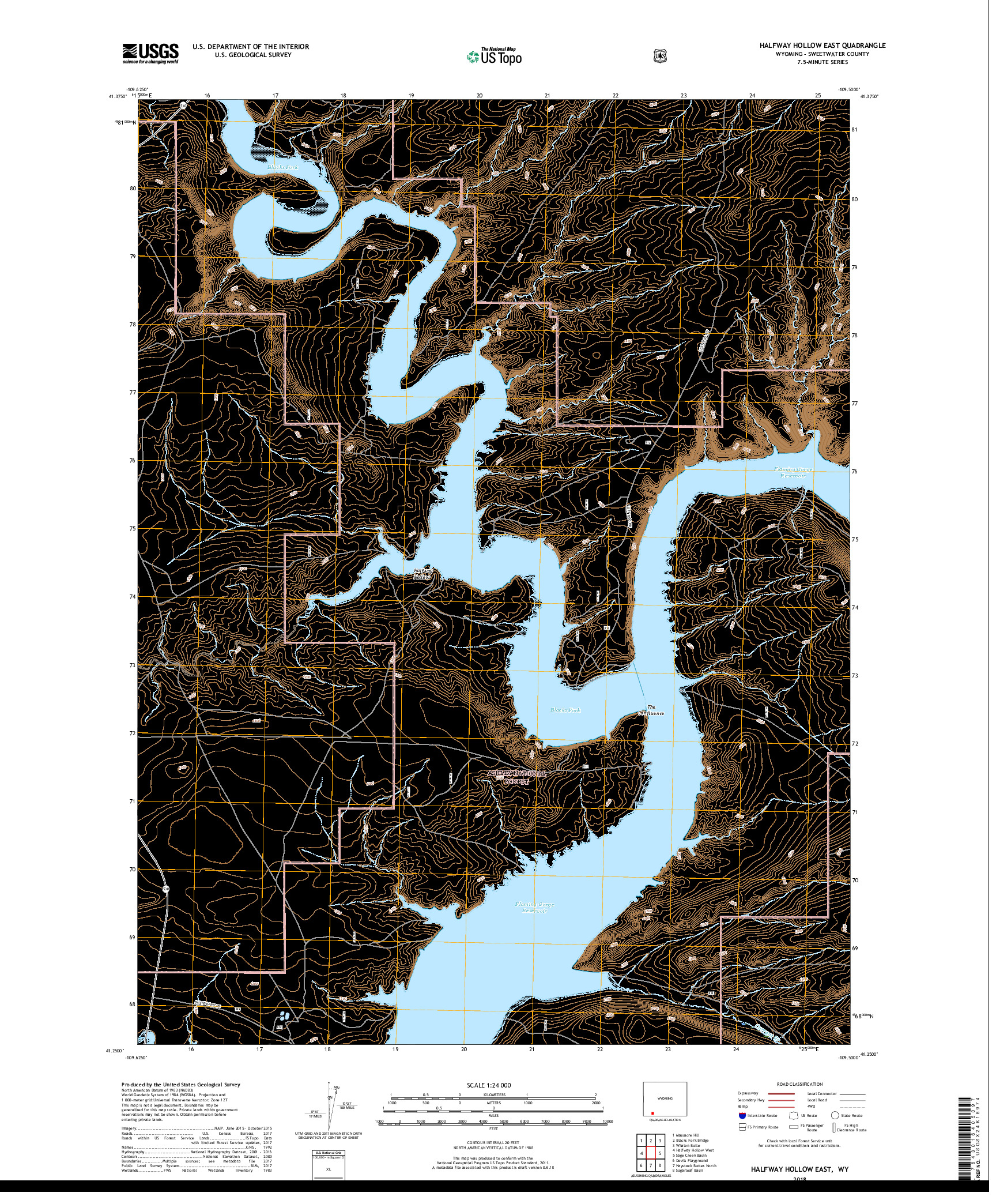 USGS US TOPO 7.5-MINUTE MAP FOR HALFWAY HOLLOW EAST, WY 2018