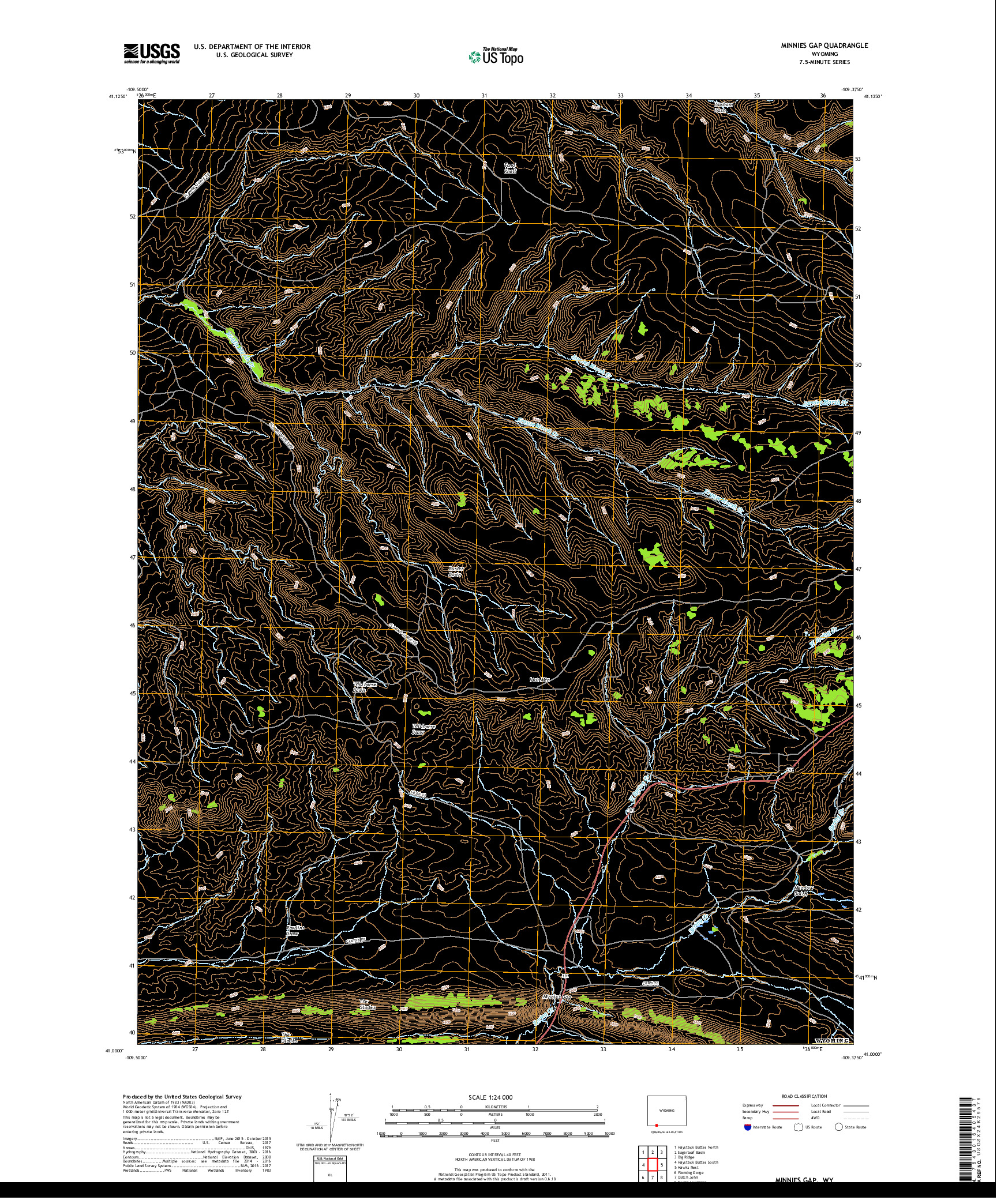 USGS US TOPO 7.5-MINUTE MAP FOR MINNIES GAP, WY 2018