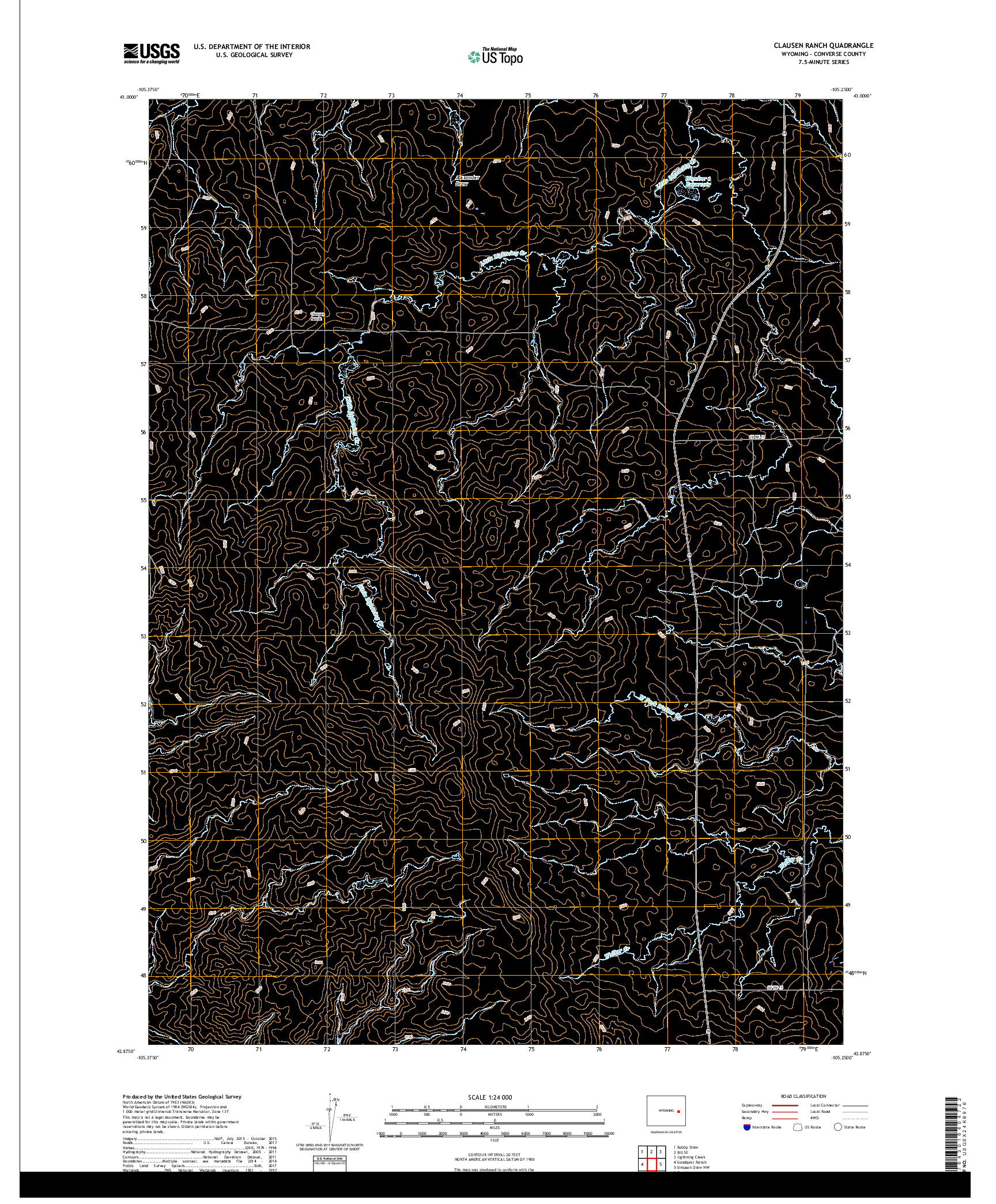 USGS US TOPO 7.5-MINUTE MAP FOR CLAUSEN RANCH, WY 2018