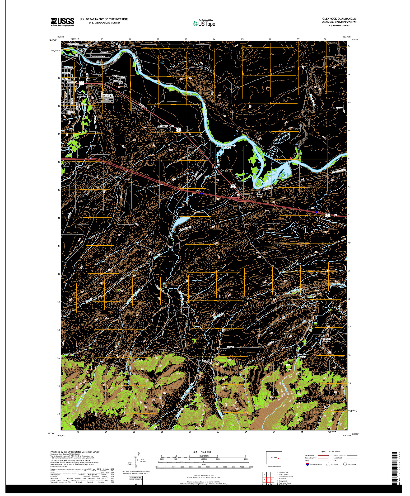 USGS US TOPO 7.5-MINUTE MAP FOR GLENROCK, WY 2018