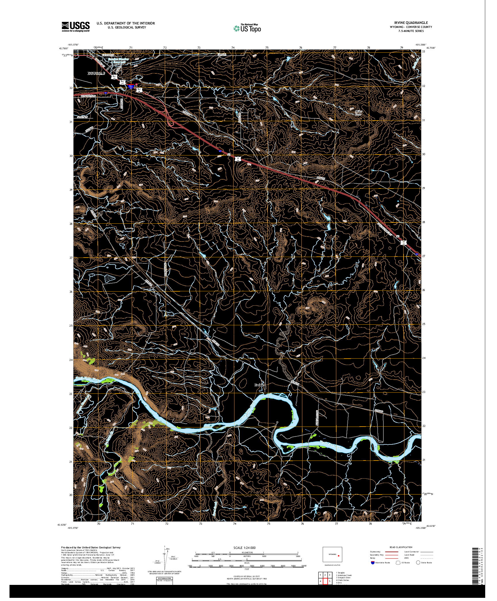 USGS US TOPO 7.5-MINUTE MAP FOR IRVINE, WY 2018