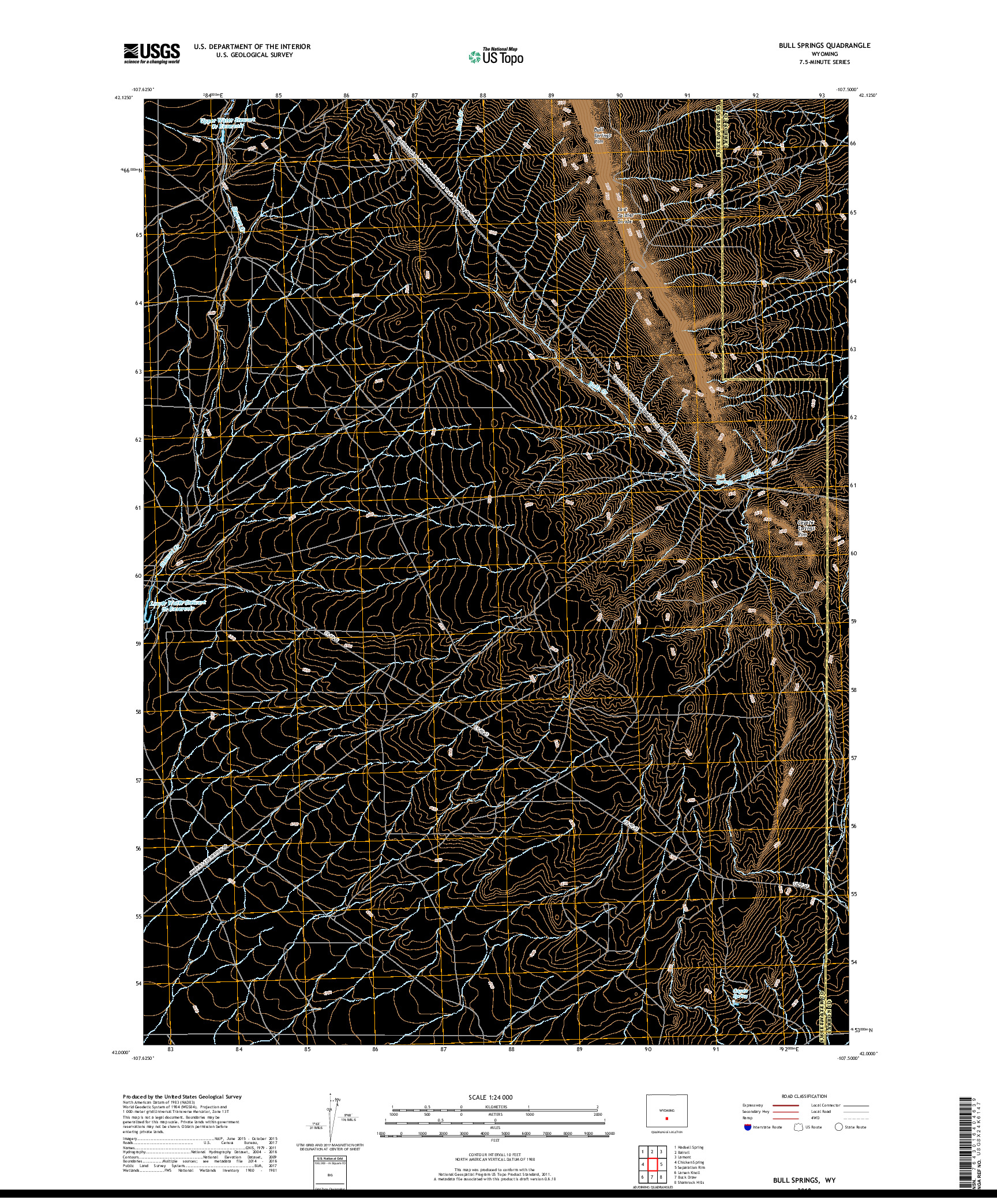 USGS US TOPO 7.5-MINUTE MAP FOR BULL SPRINGS, WY 2018