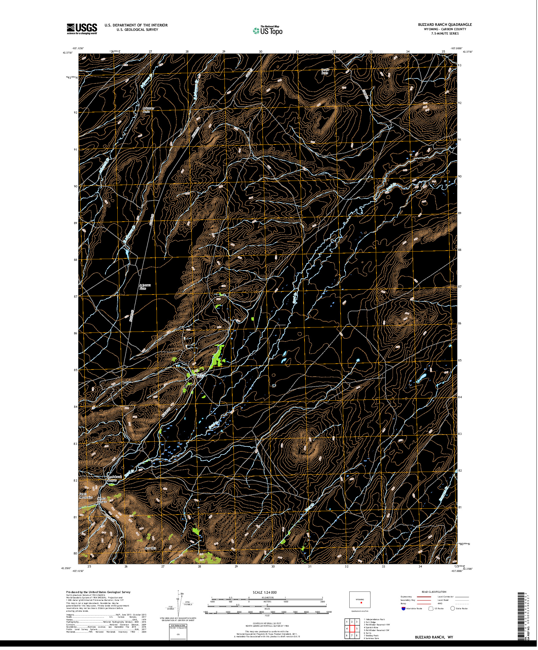 USGS US TOPO 7.5-MINUTE MAP FOR BUZZARD RANCH, WY 2018
