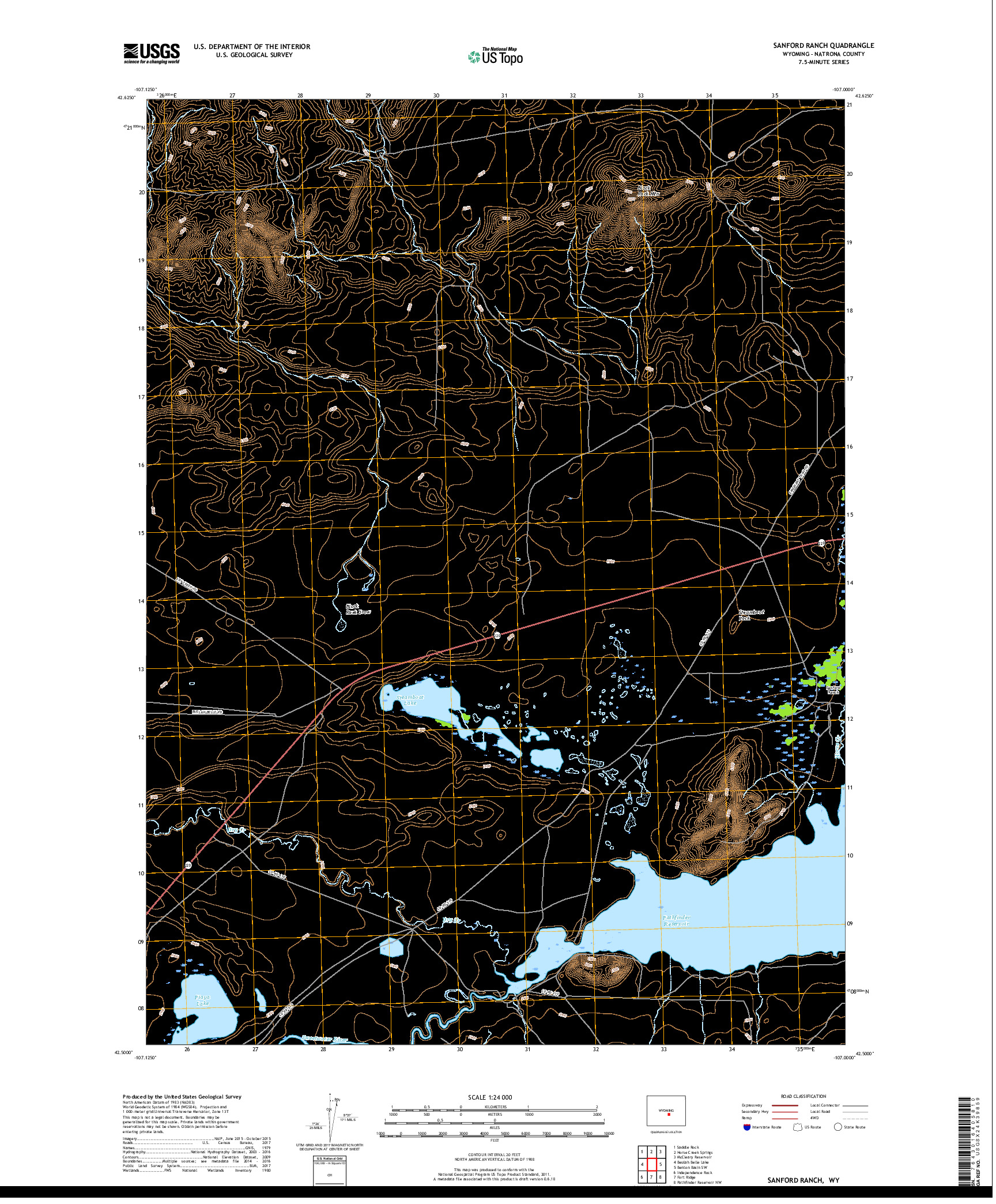 USGS US TOPO 7.5-MINUTE MAP FOR SANFORD RANCH, WY 2018