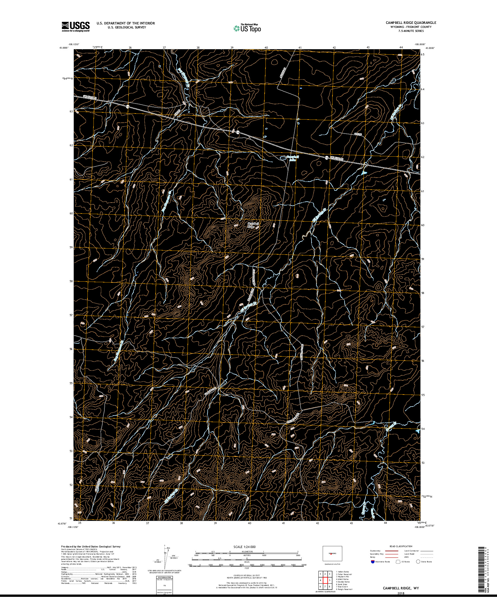USGS US TOPO 7.5-MINUTE MAP FOR CAMPBELL RIDGE, WY 2018