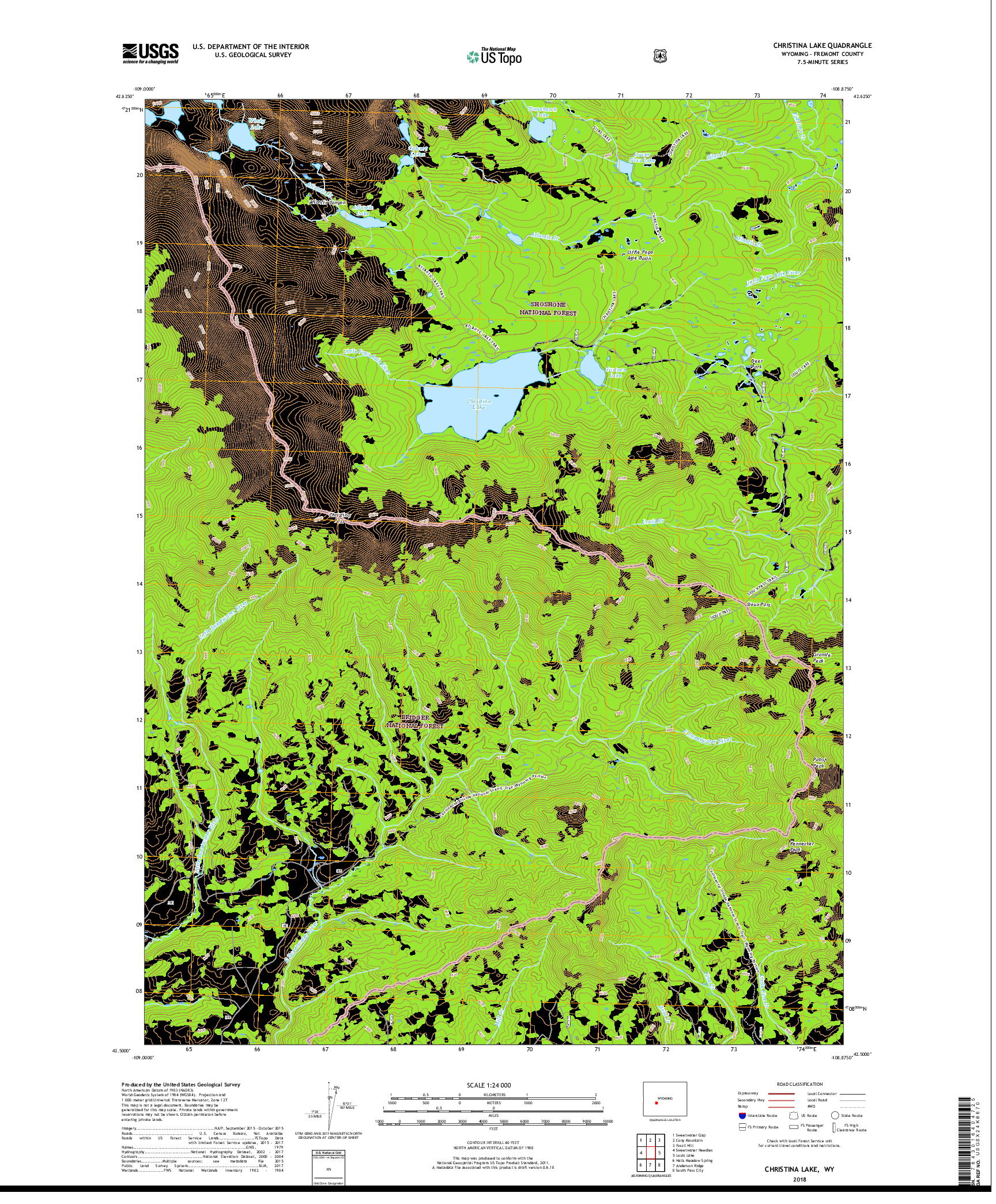 USGS US TOPO 7.5-MINUTE MAP FOR CHRISTINA LAKE, WY 2018